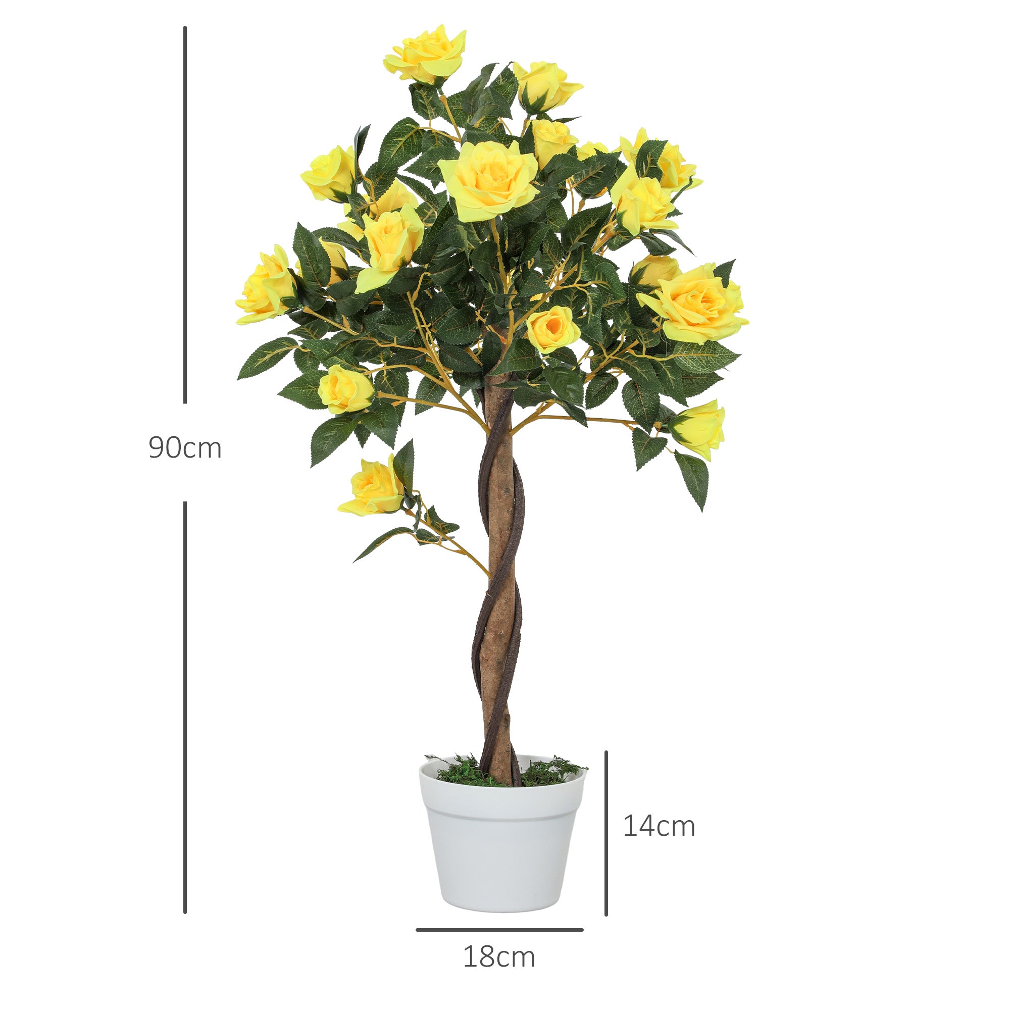 Outsunny Set of 2 Artificial Plants White Rose Floral in Pot, Fake Plants for Home Indoor Outdoor Decor, 90cm, Yellow