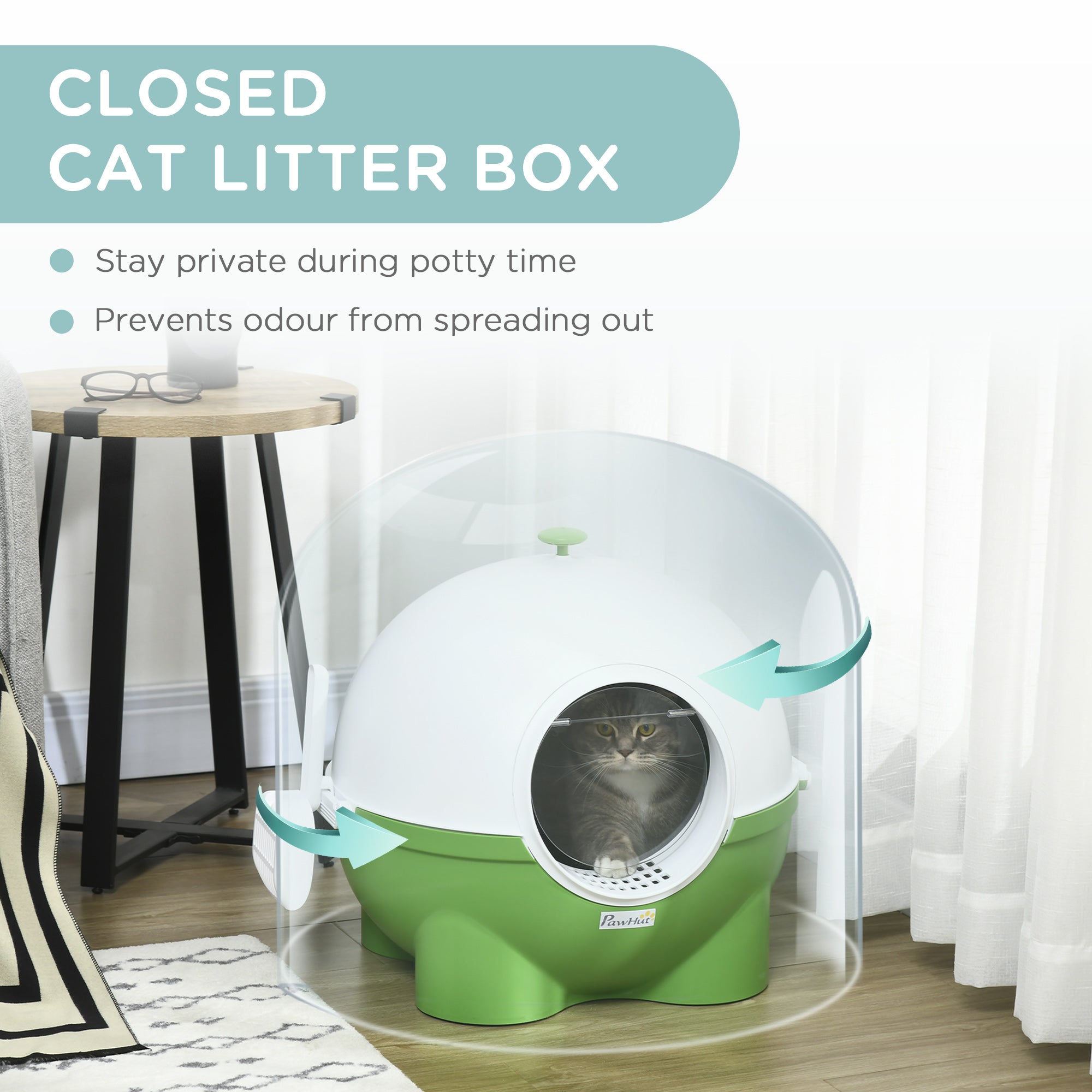 PawHut Large Cat Litter Box, with Scoop, Front Entrance, 53 x 51 x 48cm -Green - North Peak Garden Furniture