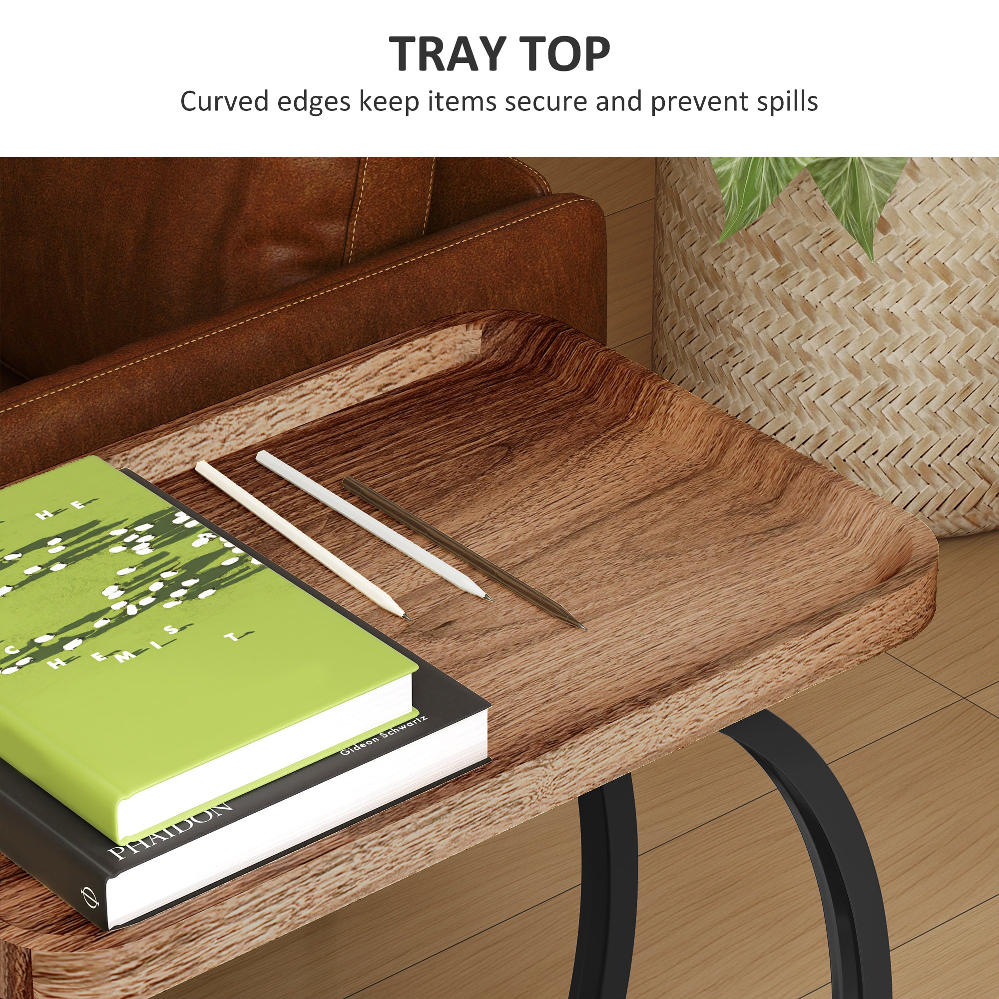 HOMCOM 2-Tier Mobile C-Shaped Side Table - Brown - North Peak Garden Furniture