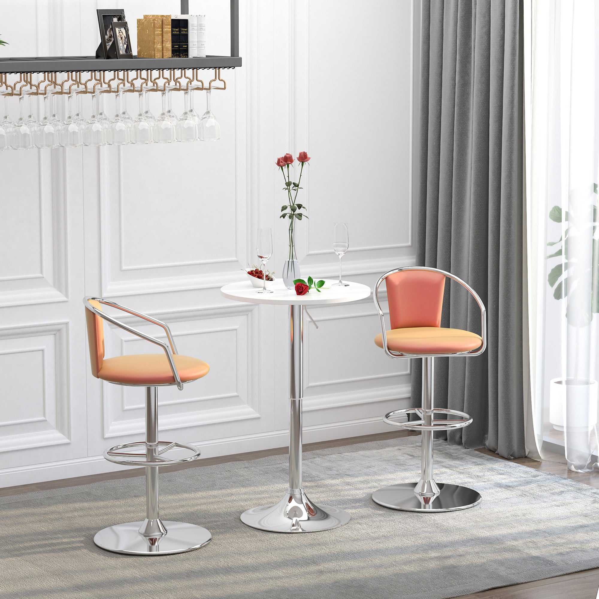 HOMCOM Bar Table Φ60cm Adjustable Height Round Bistro Table w/ Swivel Top Metal Frame Counter Surface Stylish Kitchen Conservatory White - North Peak Garden Furniture