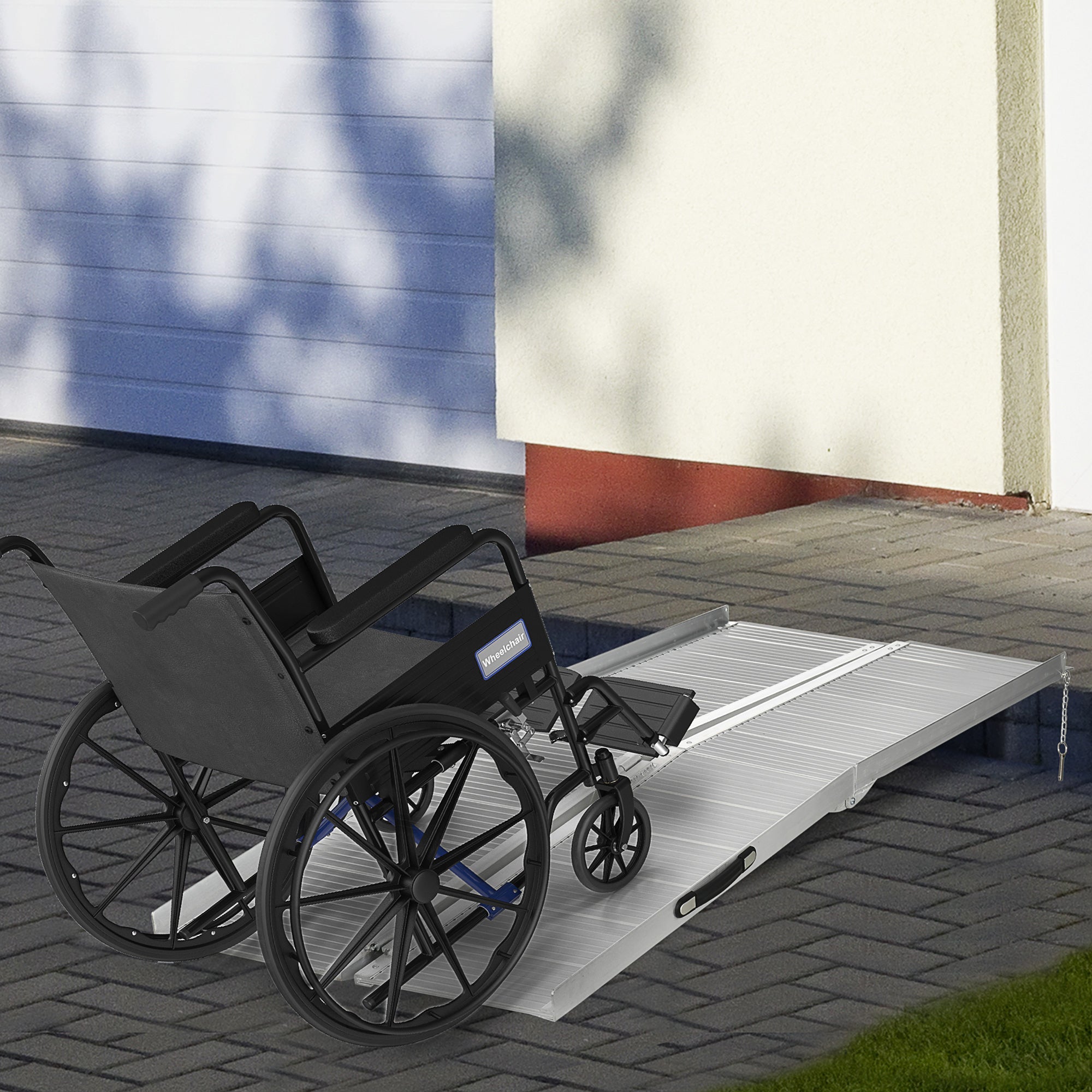 HOMCOM Textured Aluminum Folding Wheelchair Ramp, 183 x 72 cm Portable Threshold Ramp, for Scooter Steps Home Stairs Doorways - North Peak Garden Furniture