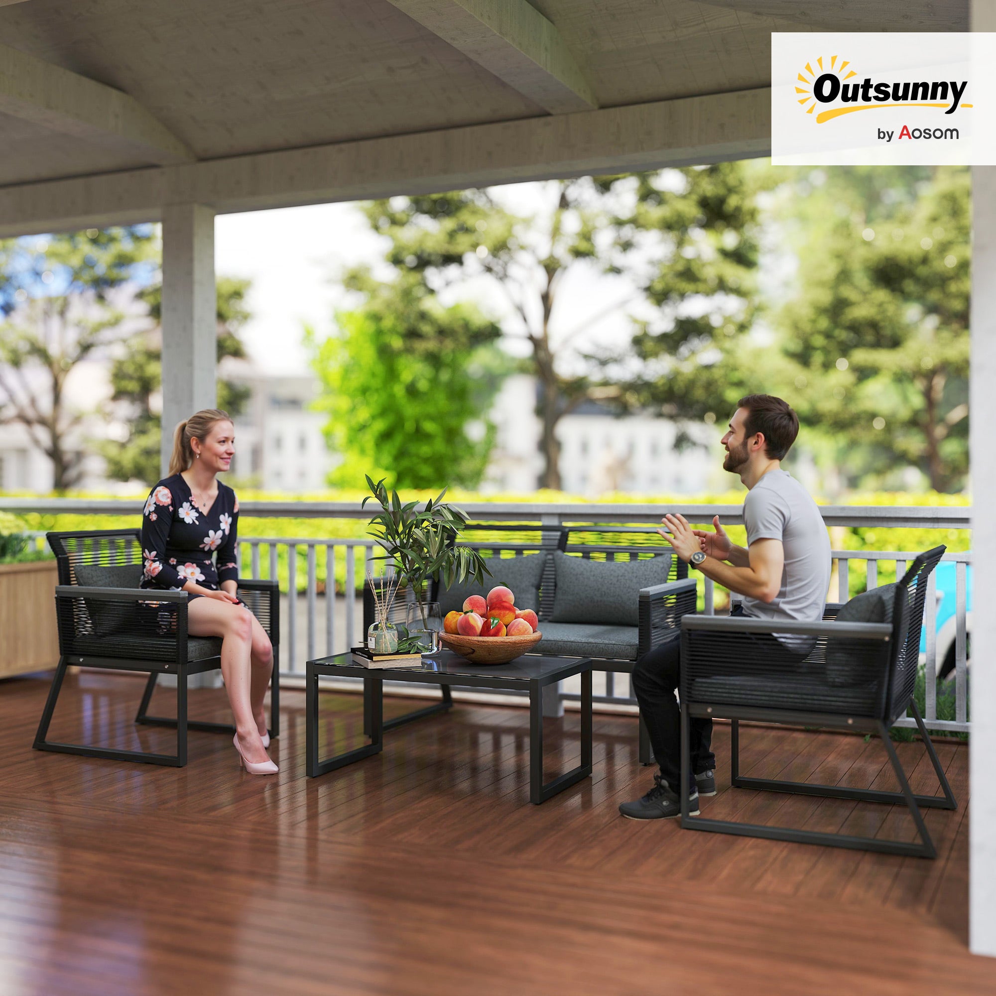 Outsunny 4 Pieces Rattan Garden Furniture Set - Charcoal Grey - North Peak Garden Furniture
