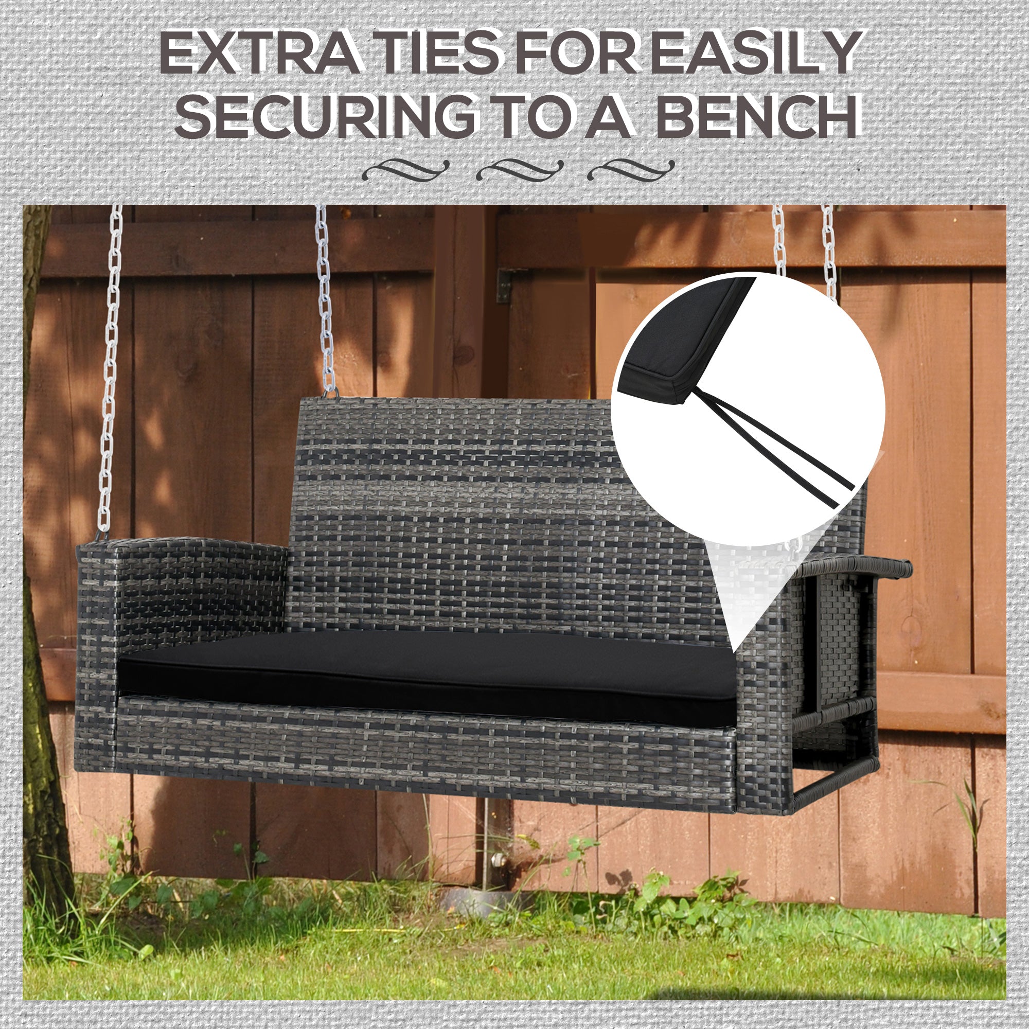 Outsunny 2-Seater Garden Bench Cushion with Ties, Swing Chair Cushion, Replacement Cushion for Outdoor Furniture, 110 x 46 cm, Black - North Peak Garden Furniture