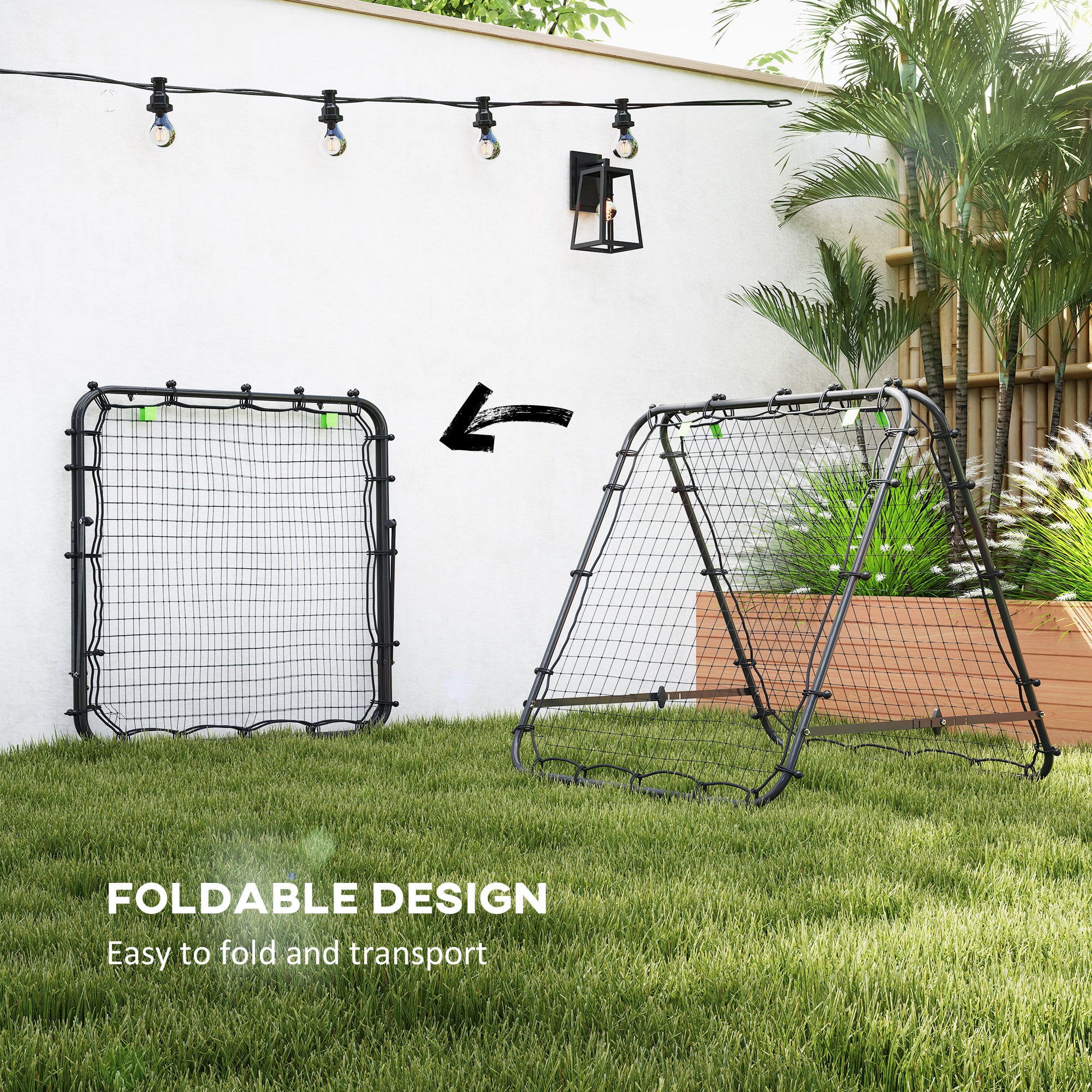 HOMCOM Double Sided Football Rebounder Net, Football Rebound Goal with 5 Adjustable Angles, Black - North Peak Garden Furniture