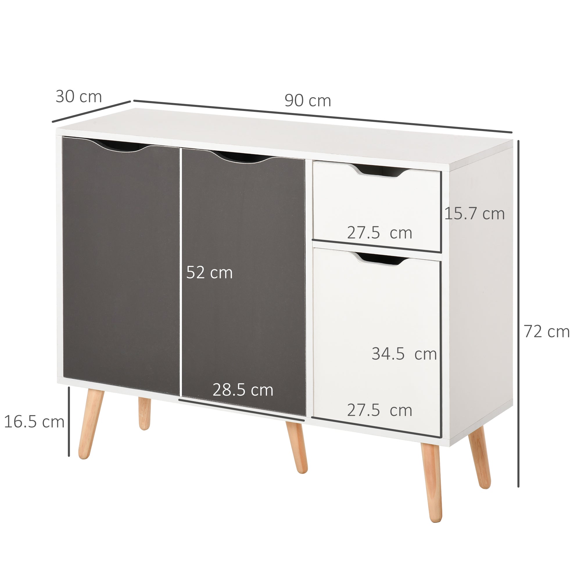HOMCOM Sideboard Floor Standing Storage Cabinet with Drawer for Bedroom, Living Room, Home Office, Grey - North Peak Garden Furniture