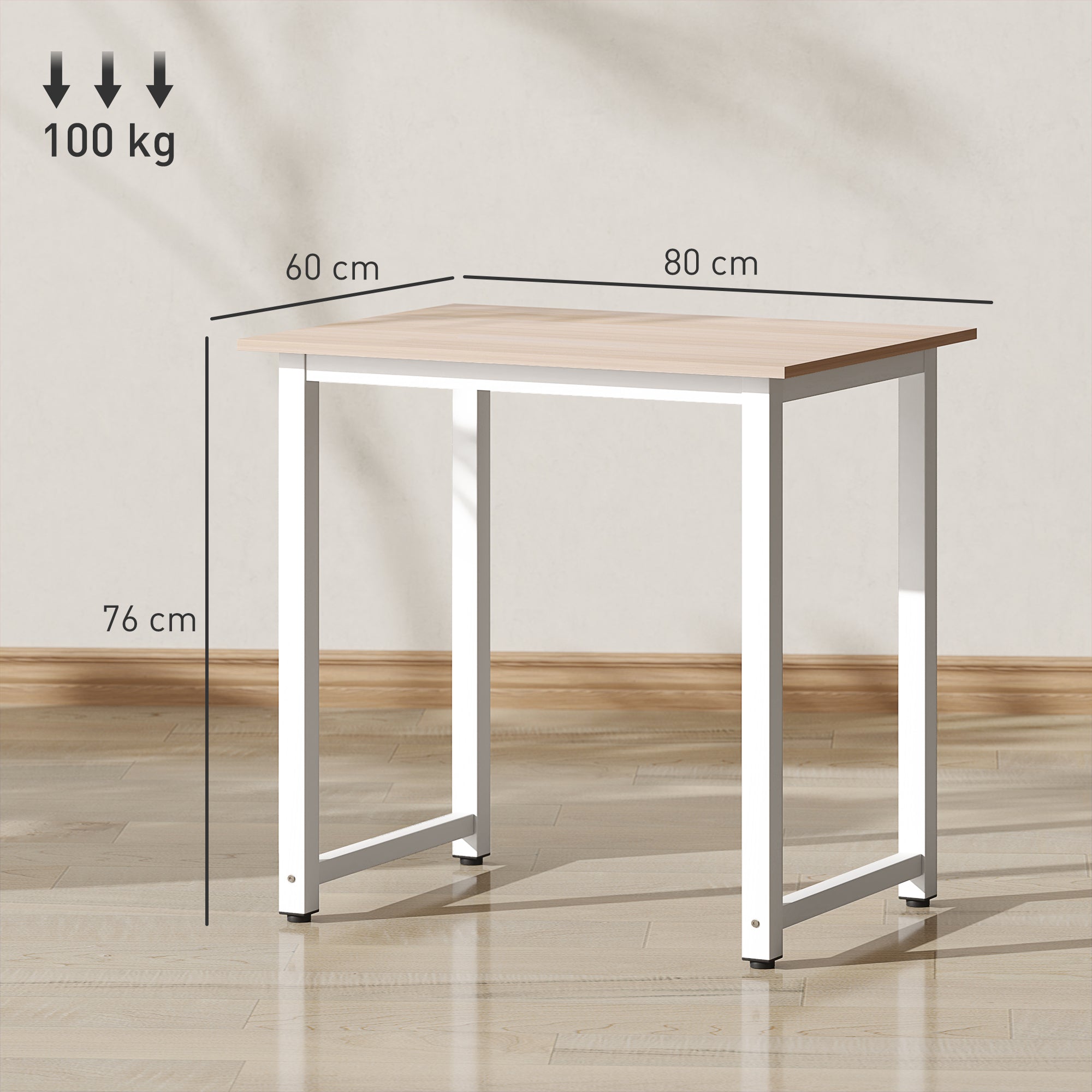 HOMCOM Computer Desk, Writing Table, 80 x 60 x 76cm Workstation for Home Office, Study with Metal Frame, Simple Assembly, White - North Peak Garden Furniture