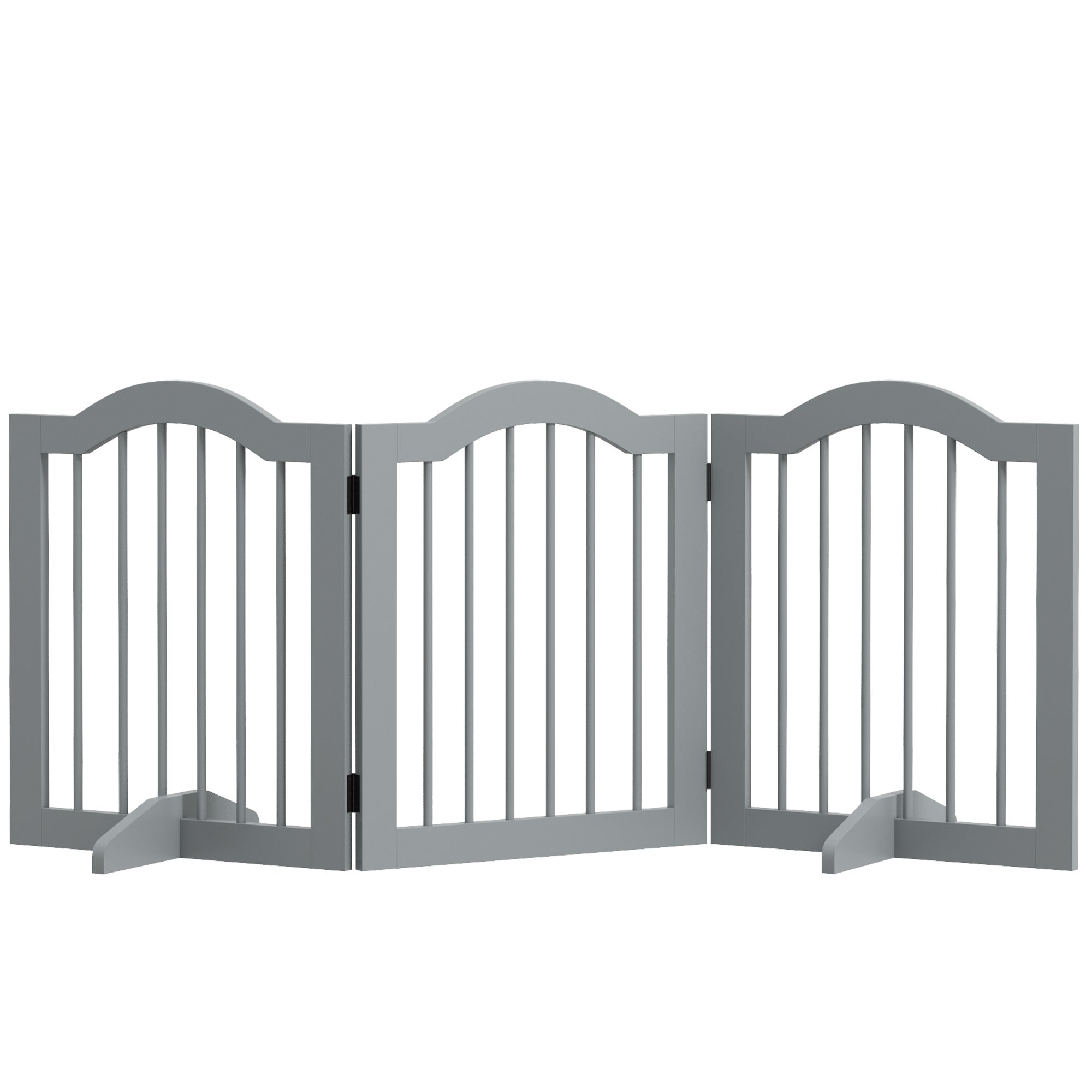 PawHut 3 Panels Dog Gate w/ Support Feet Fence Safety Barrier Freestanding Wood Light Grey - North Peak Garden Furniture