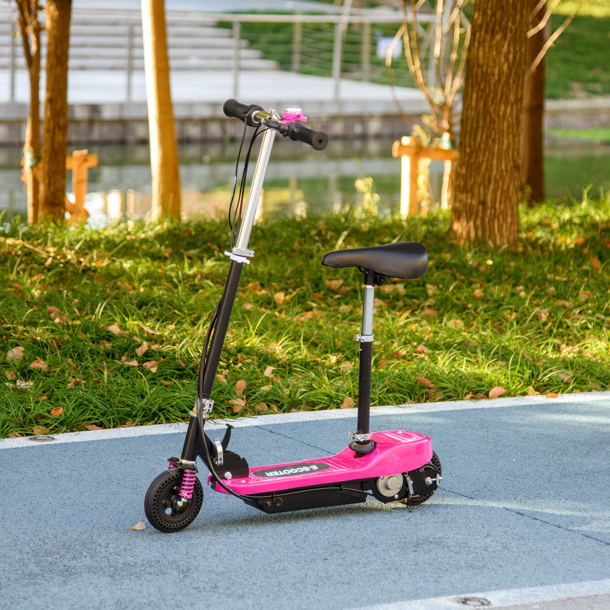 HOMCOM Steel Ride on Powered Scooter, Folding E-Scooter with Warning Bell, 15km/h Maximum Speed, for 4-14 Years Old, Pink