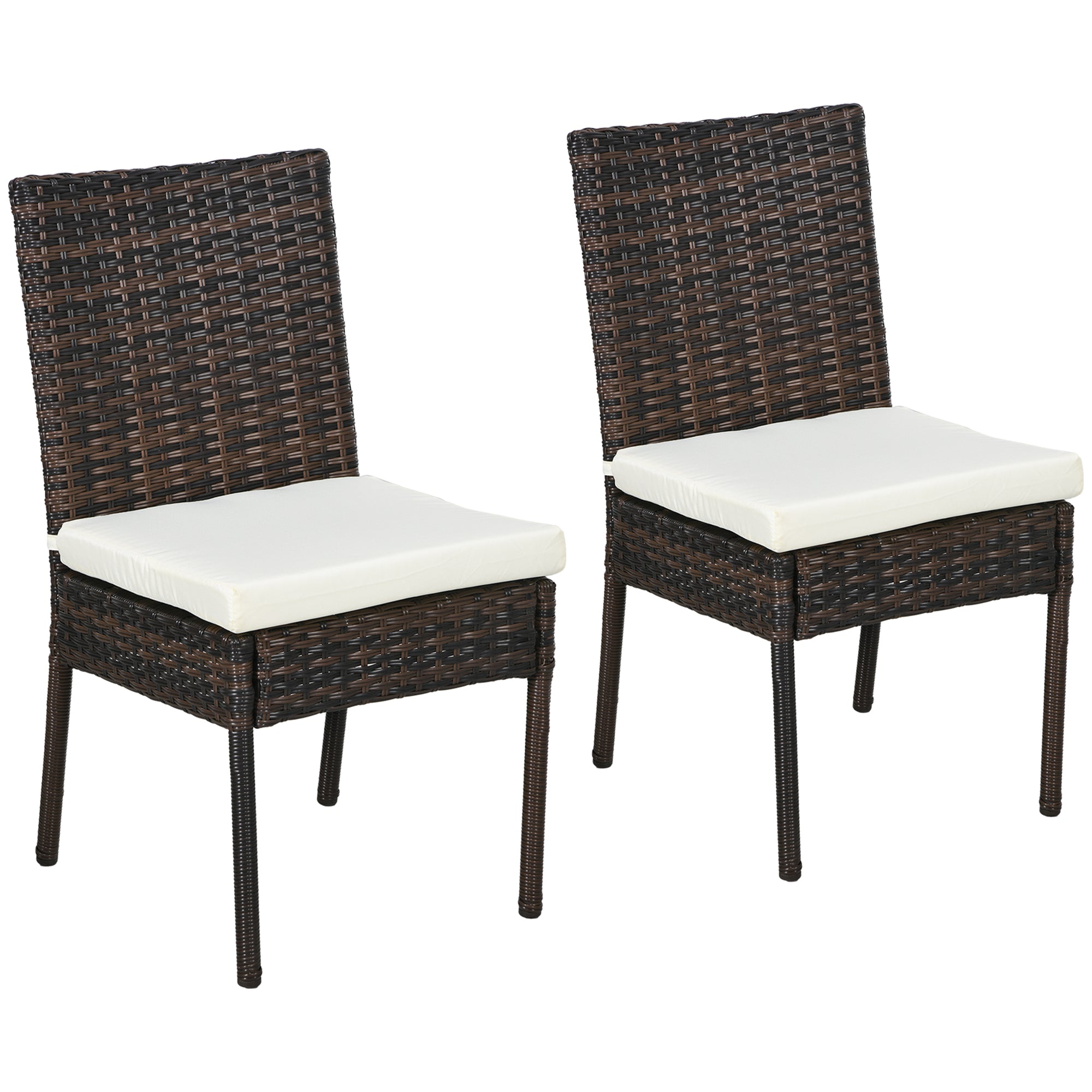 Outsunny Set of Two Armless Rattan Garden Chairs - Brown - North Peak Garden Furniture