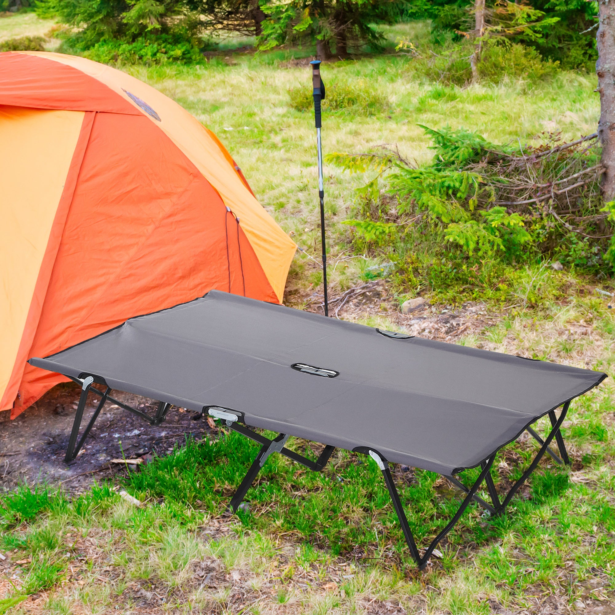 Outsunny Double Camping Cot Bed, with Bag - Grey - North Peak Garden Furniture