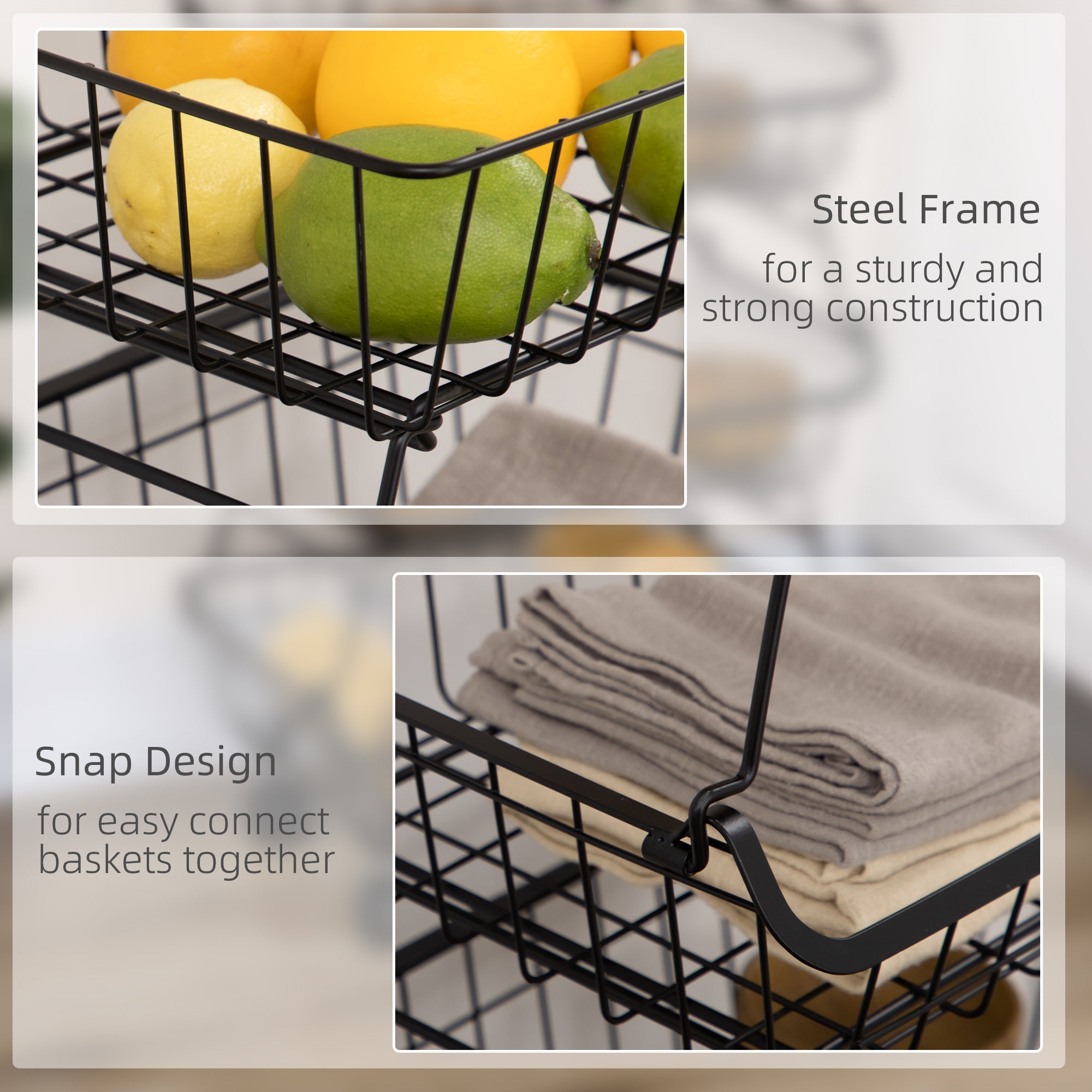 HOMCOM 5 Tier Storage Trolley, Stackable Fruit Vegetable Cart for Kitchen, Living Room, 40 x 2 x 97 cm, Black