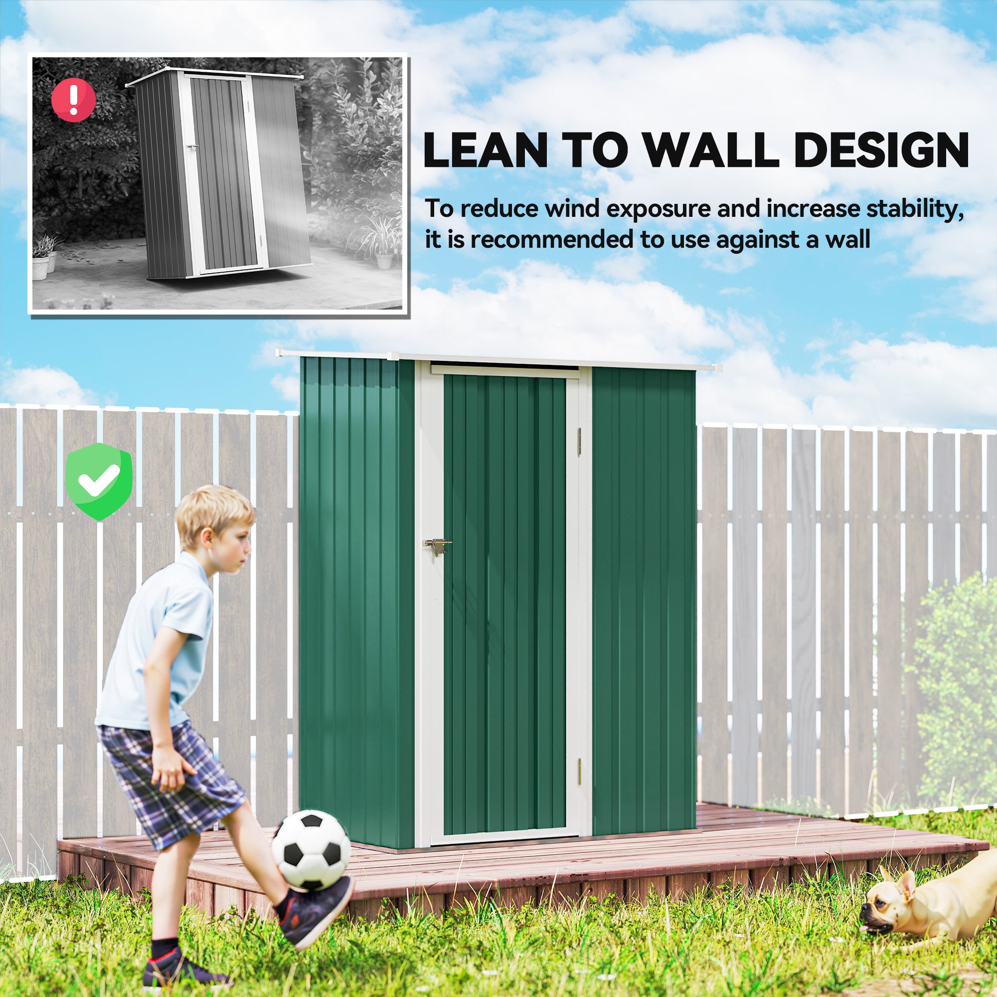 Outsunny 5ft x 3ft Garden Metal Storage Shed, Outdoor Tool Shed with Sloped Roof, Lockable Door for Tools, Equipment, Green
