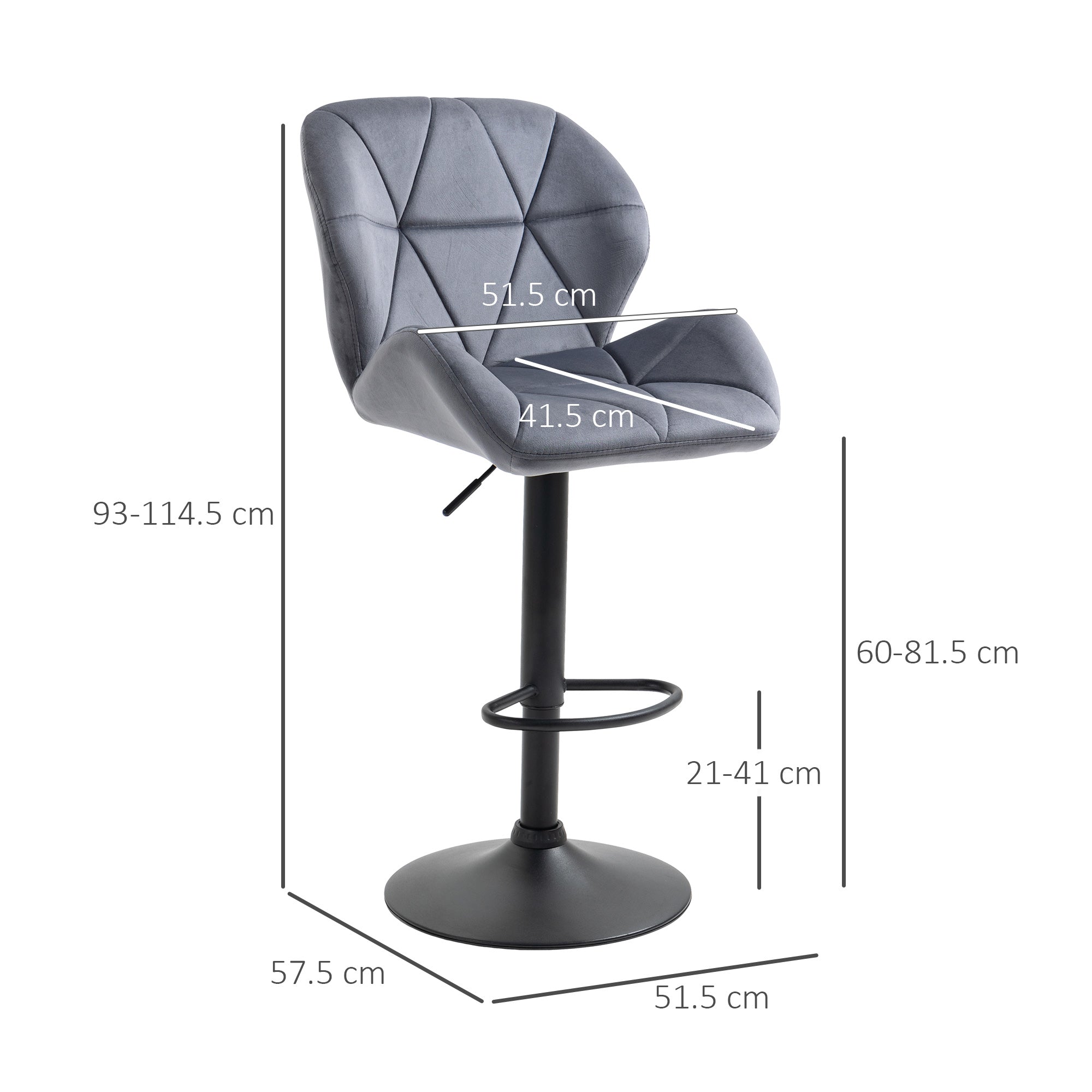 HOMCOM Adjustable Bar Stools Set of 2, Armless Upholstered Swivel Counter Chairs, Barstools with Back, Footrest, Dark Grey - North Peak Garden Furniture