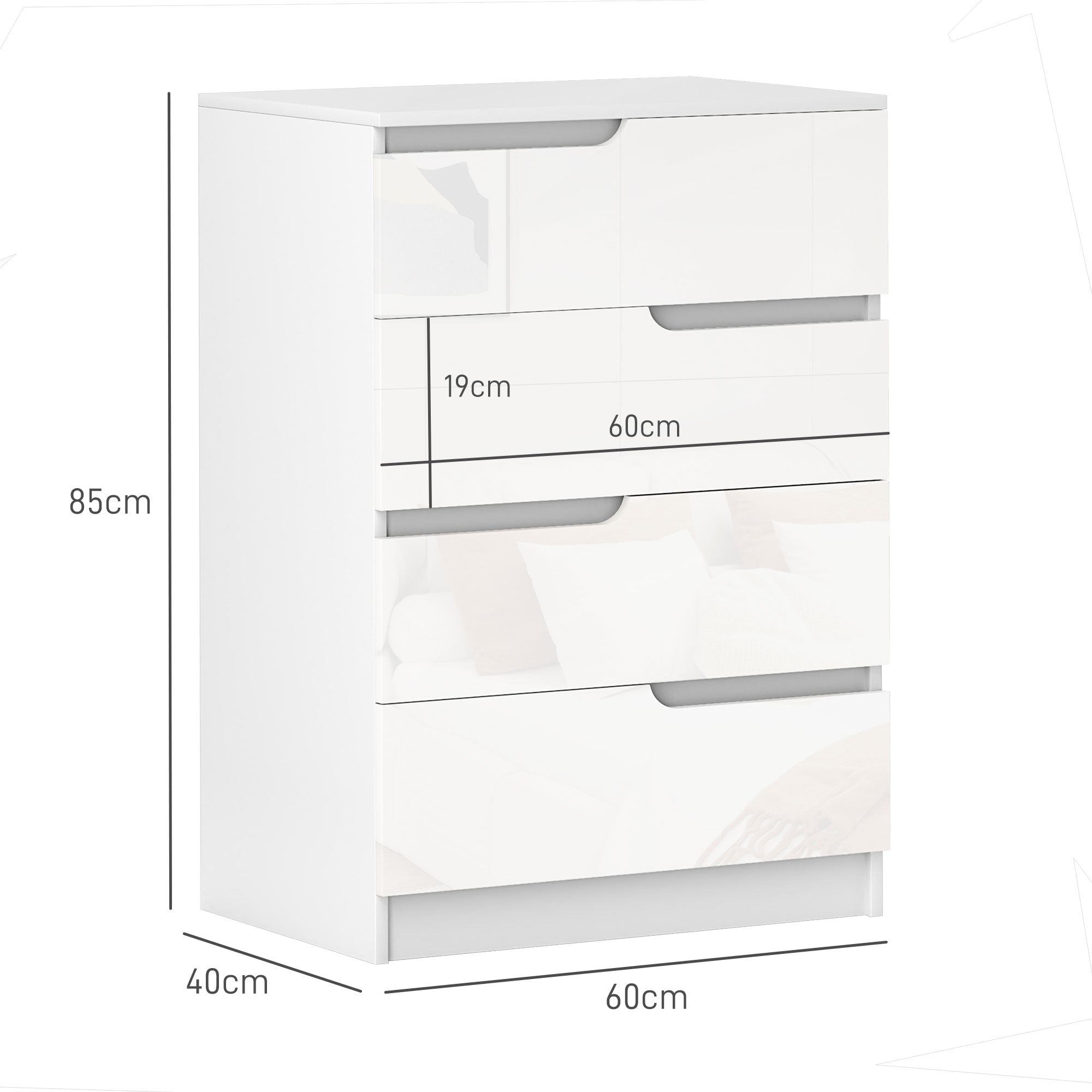 HOMCOM 4 Drawer Chest of Drawers, Modern Dresser for Bedroom, Living Room, 60 x 40 x 85cm, White