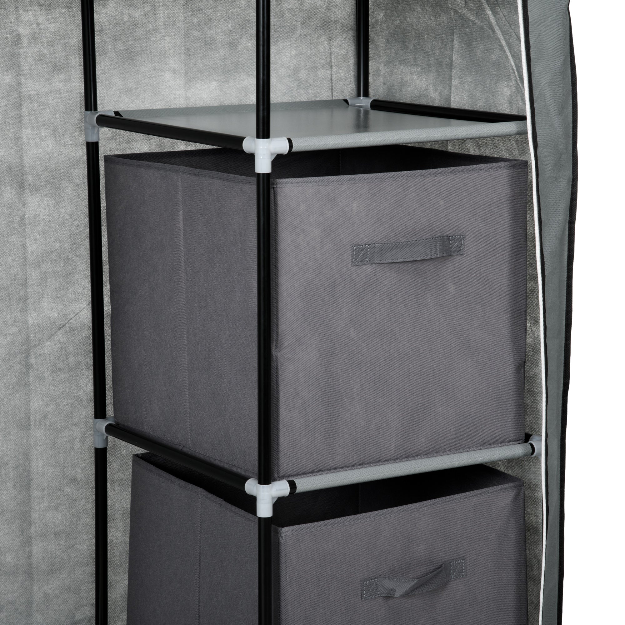 HOMCOM Fabric Wardrobe, Portable Wardrobe, Clothes Storage Unit with 5 Compartments, Hanging Rail and 2 Fabric Drawers, 102 x 42.5 x 162.5cm, Dark Grey - North Peak Garden Furniture