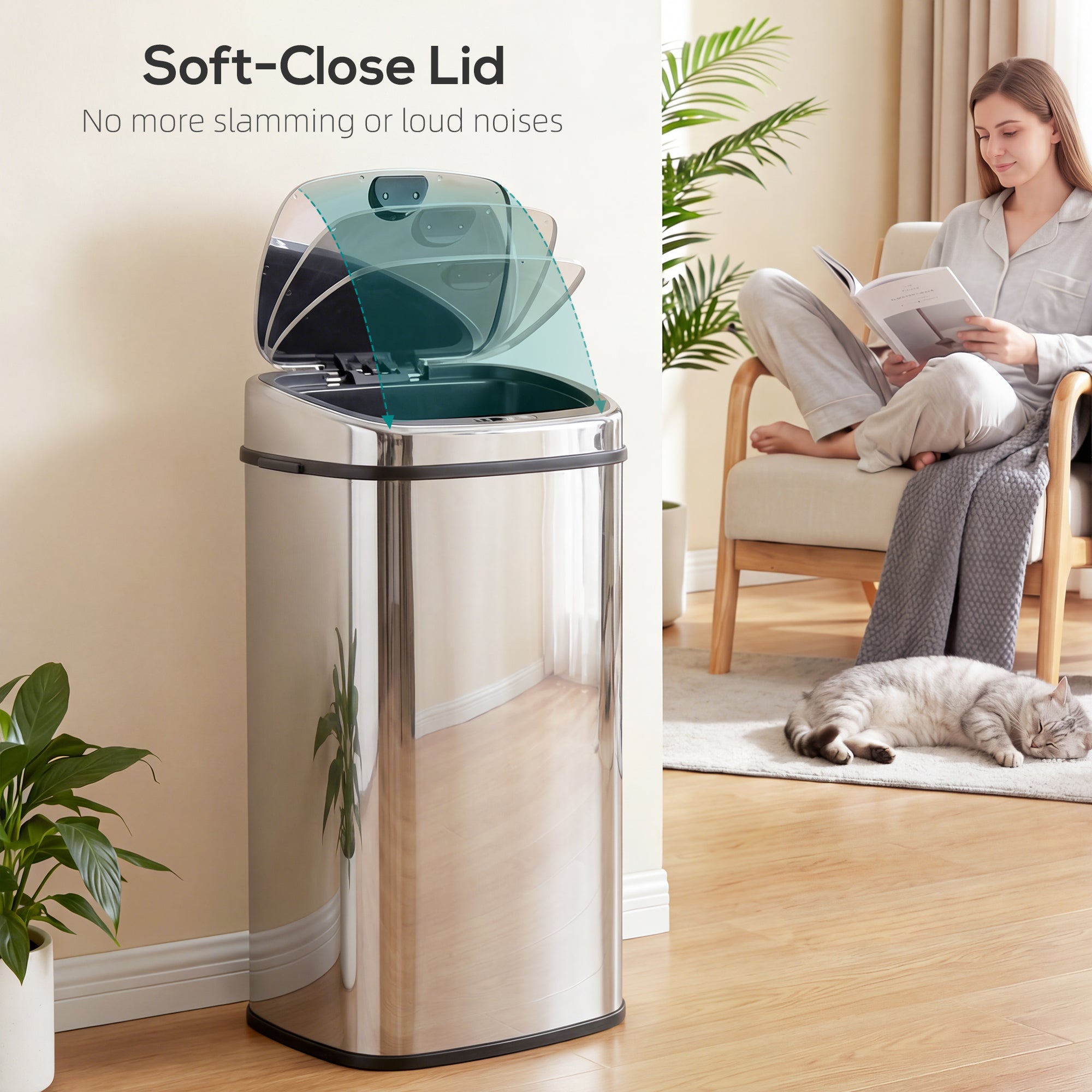 HOMCOM 68L Sensor Dustbin Stainless Steel Automatic Kitchen Waste Bin Silver