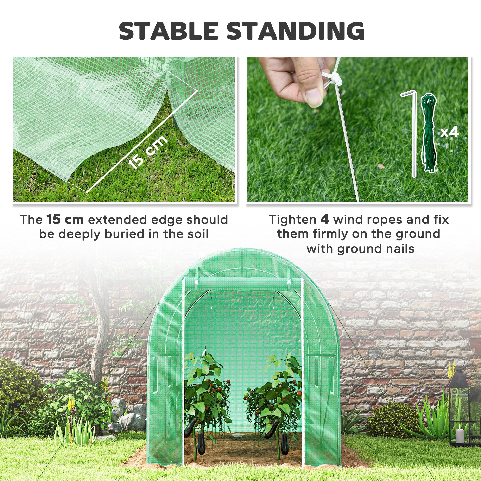Outsunny 300 x 195cm Walk-In Tunnel Greenhouse - Green - North Peak Garden Furniture
