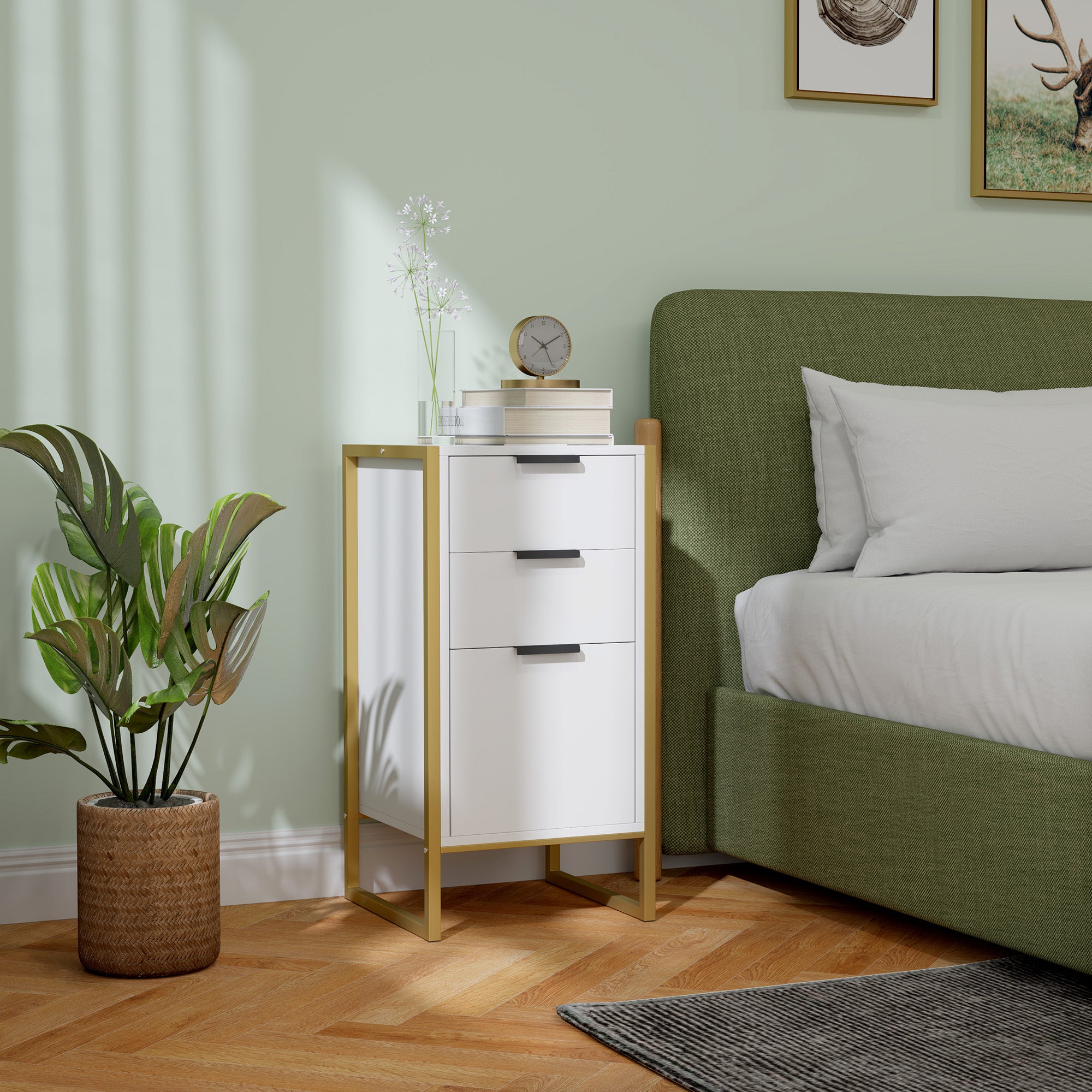 HOMCOM Bedroom Chest of Drawers, Industrial 3-Drawer Dresser, Storage Drawers Unit with Metal Frame for Living Room, White - North Peak Garden Furniture