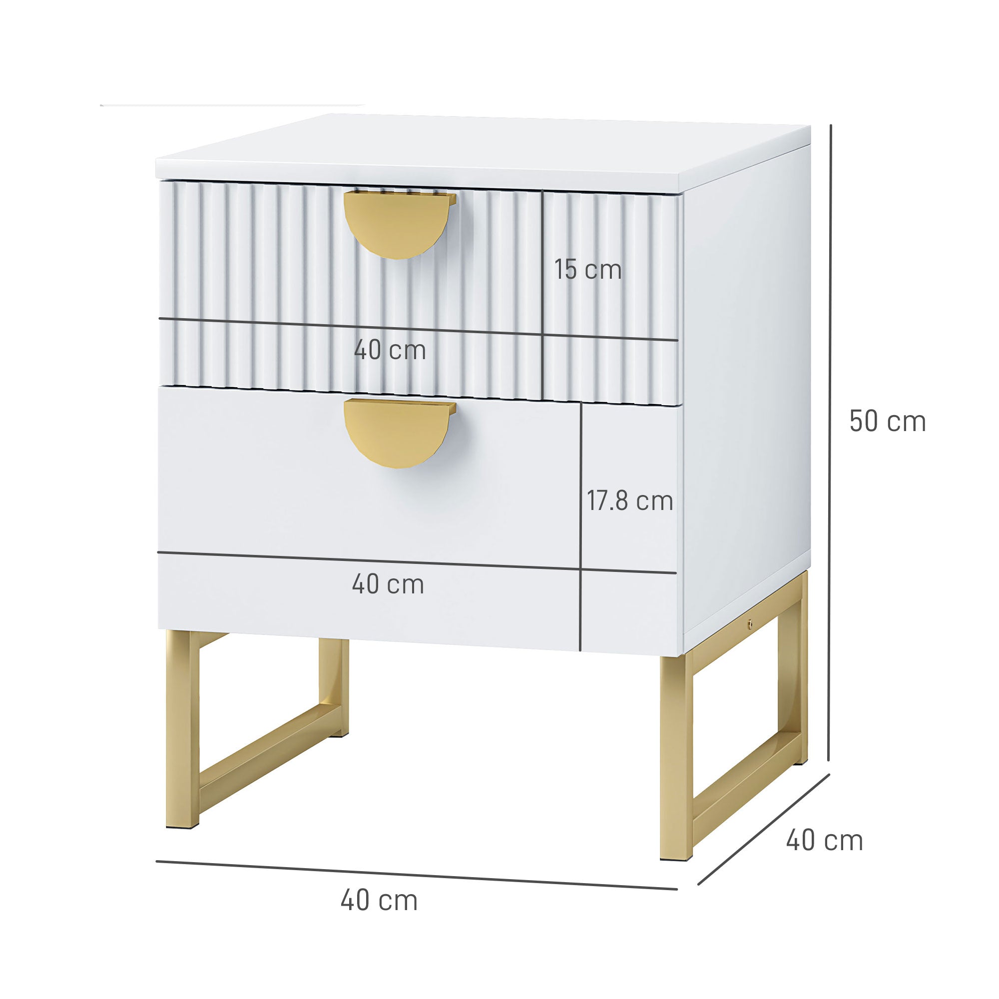 HOMCOM Elegant Two-Drawer Bedside Table - White - North Peak Garden Furniture