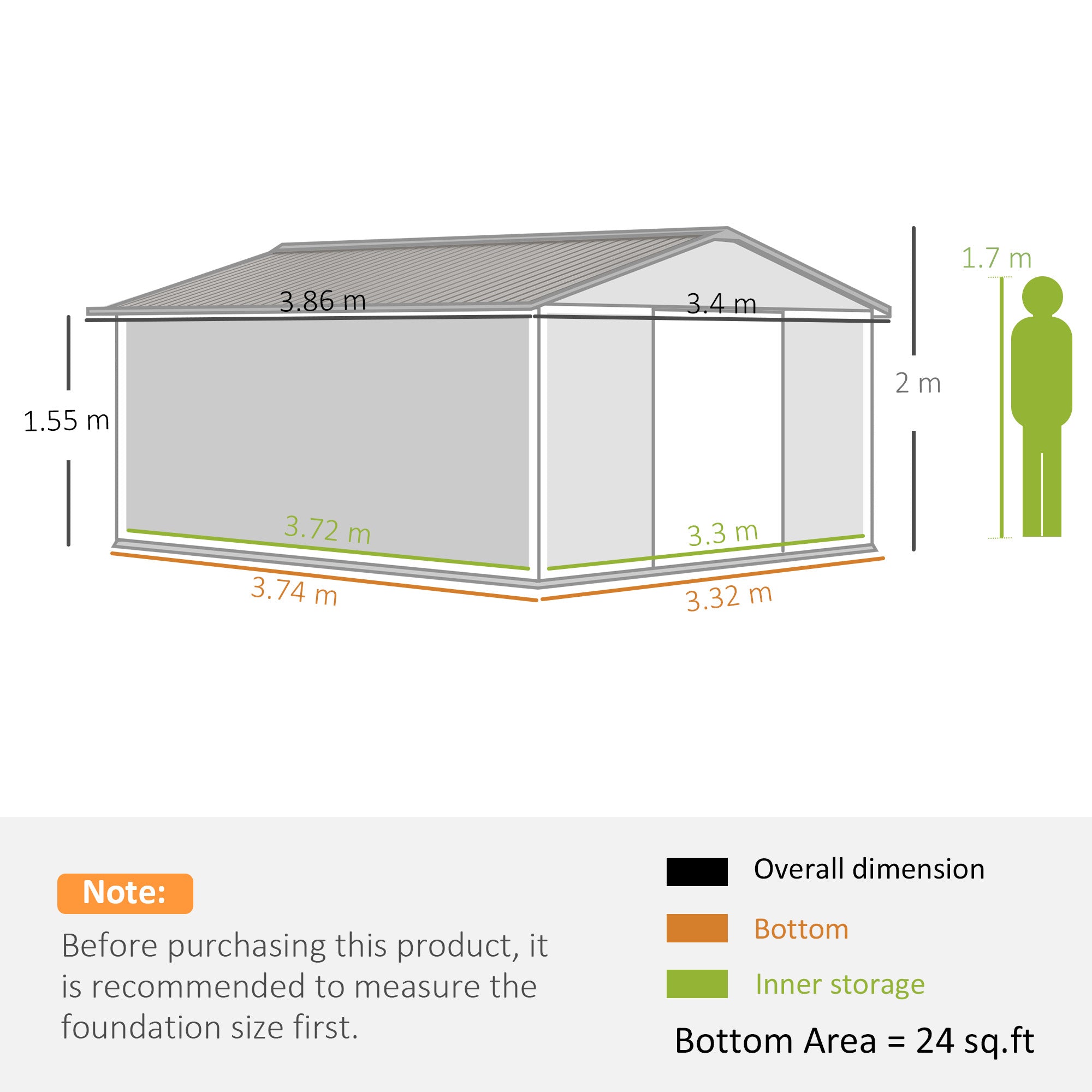 Outsunny Outdoor Lean to Garden Metal Equipment Tool Storage Shed w/ Foundation Kit, Double Door, Vents and Sloped Roof, Grey - North Peak Garden Furniture