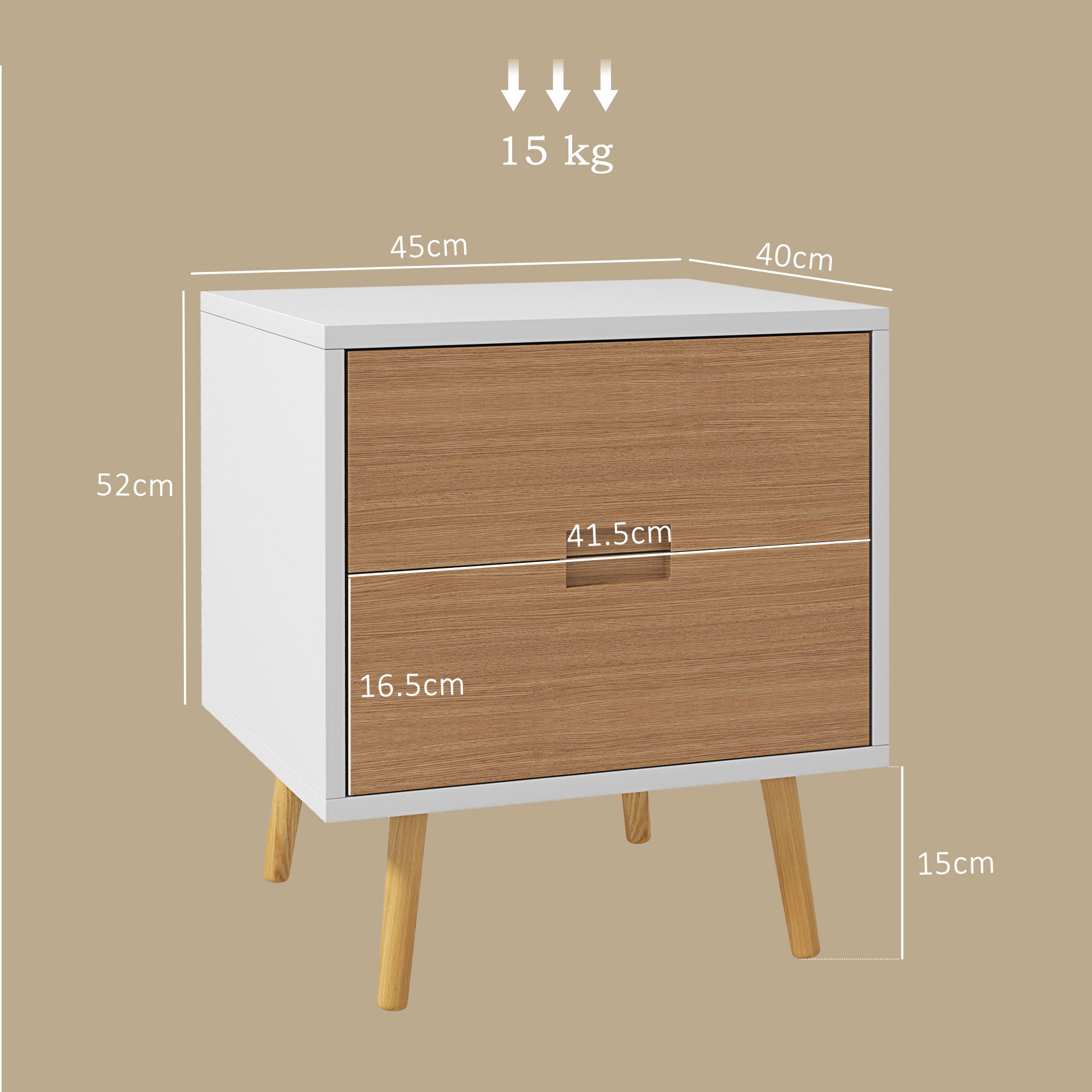 HOMCOM Wood Effect Wto-Drawer Bedside Table - Brown/White