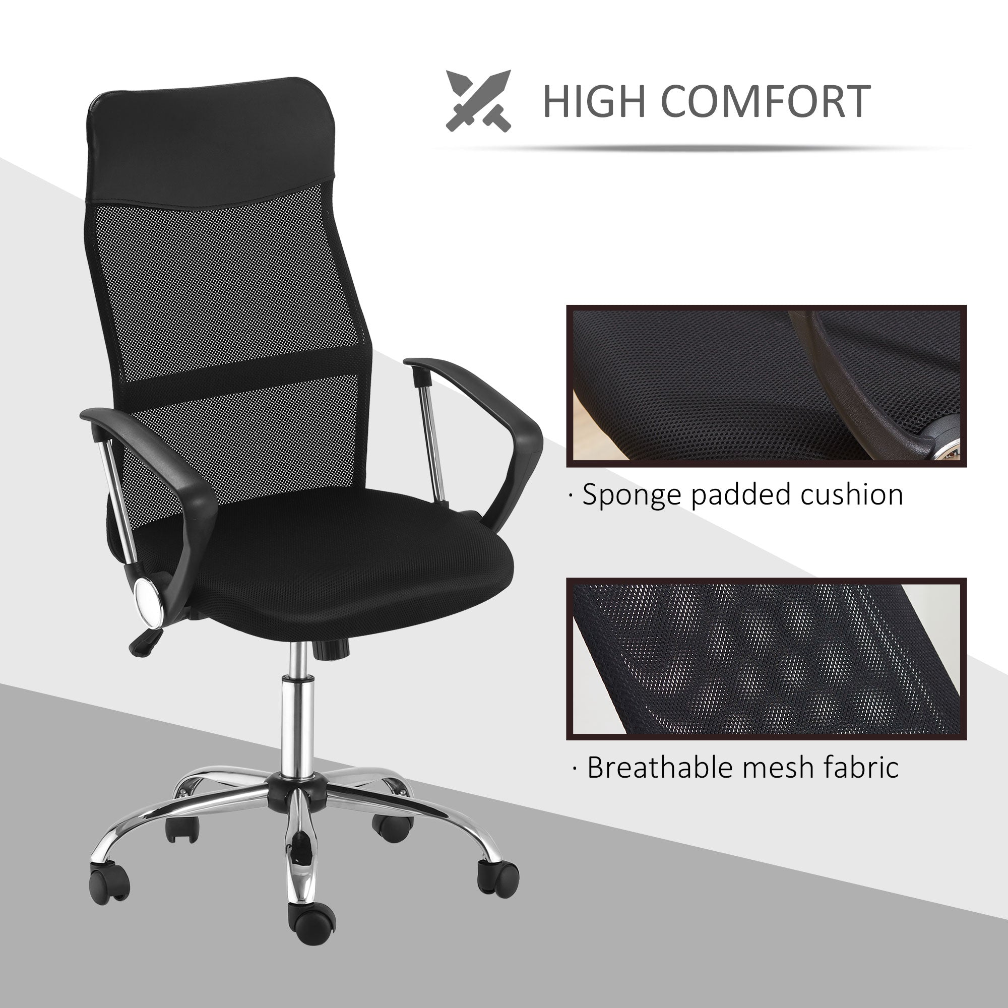 HOMCOM Ergonomic Office Chair Mesh Chair with Adjustable Height Tilt Function Black - North Peak Garden Furniture