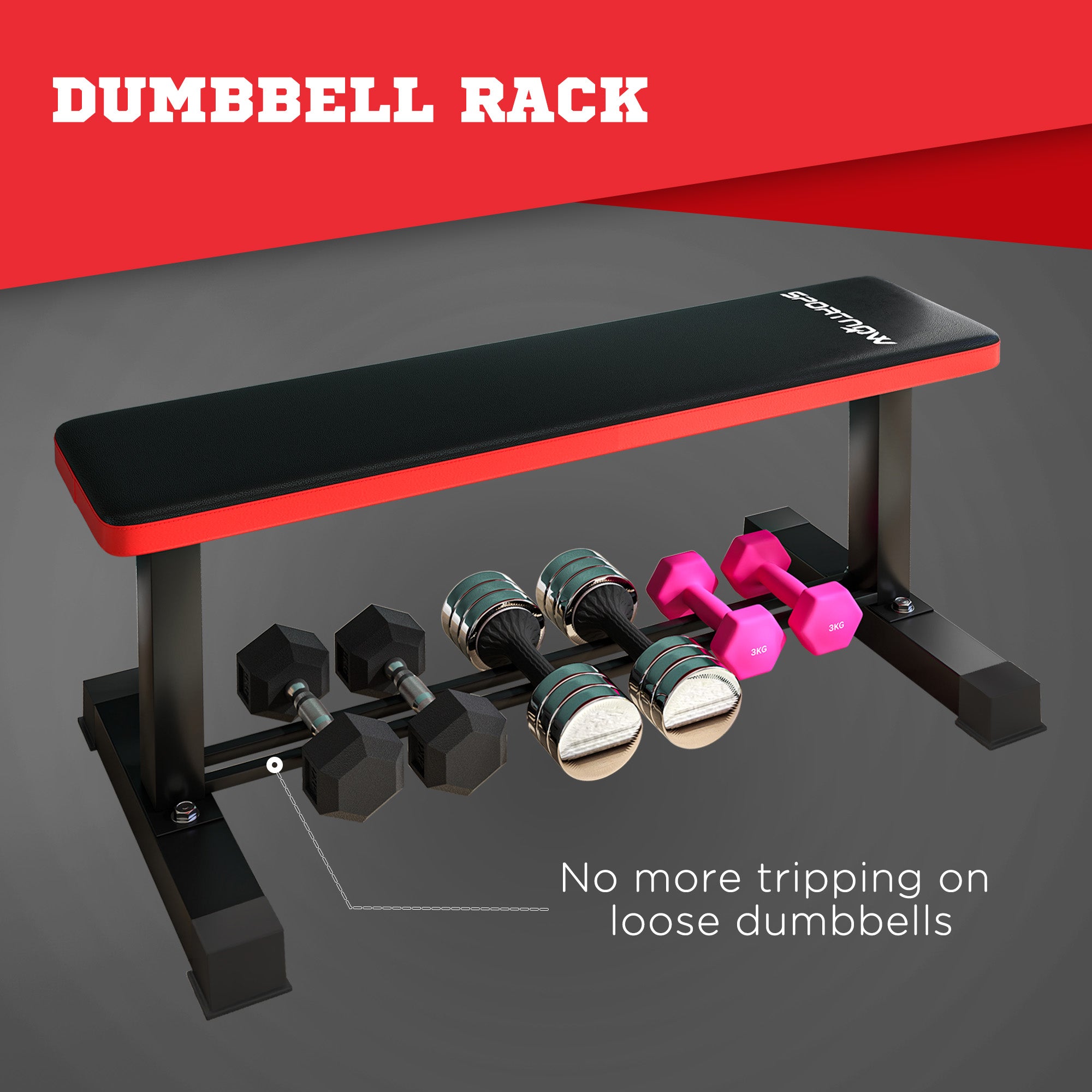 SPORTNOW Flat Weight Bench, 300KG Weight Capacity Workout Bench with Dumbbell Rack - North Peak Garden Furniture