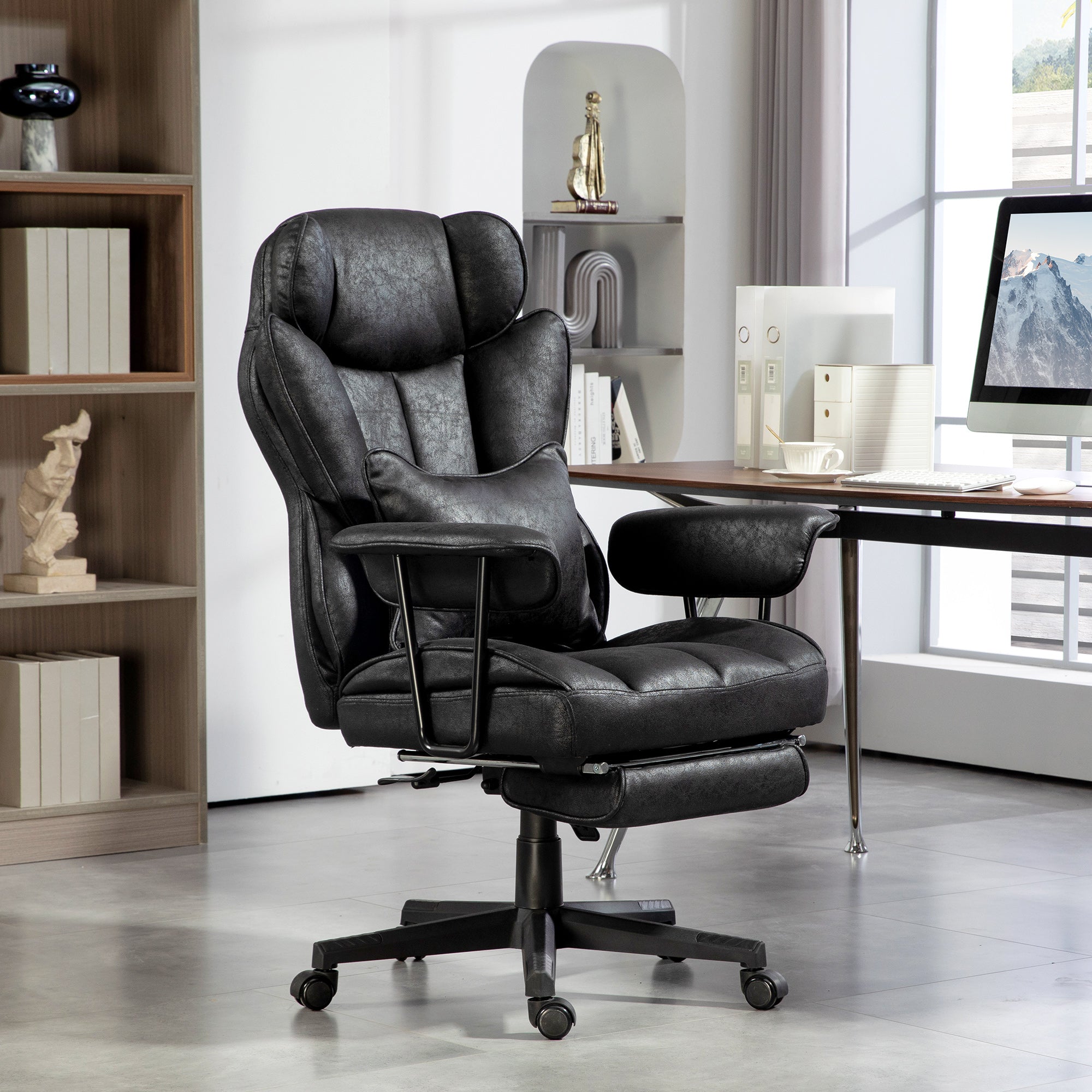 HOMCOM Executive Office Chair, Ergonomic Desk Chair with Foot Rest, Lumbar Support, Reclining Function and Wide Seat, Black