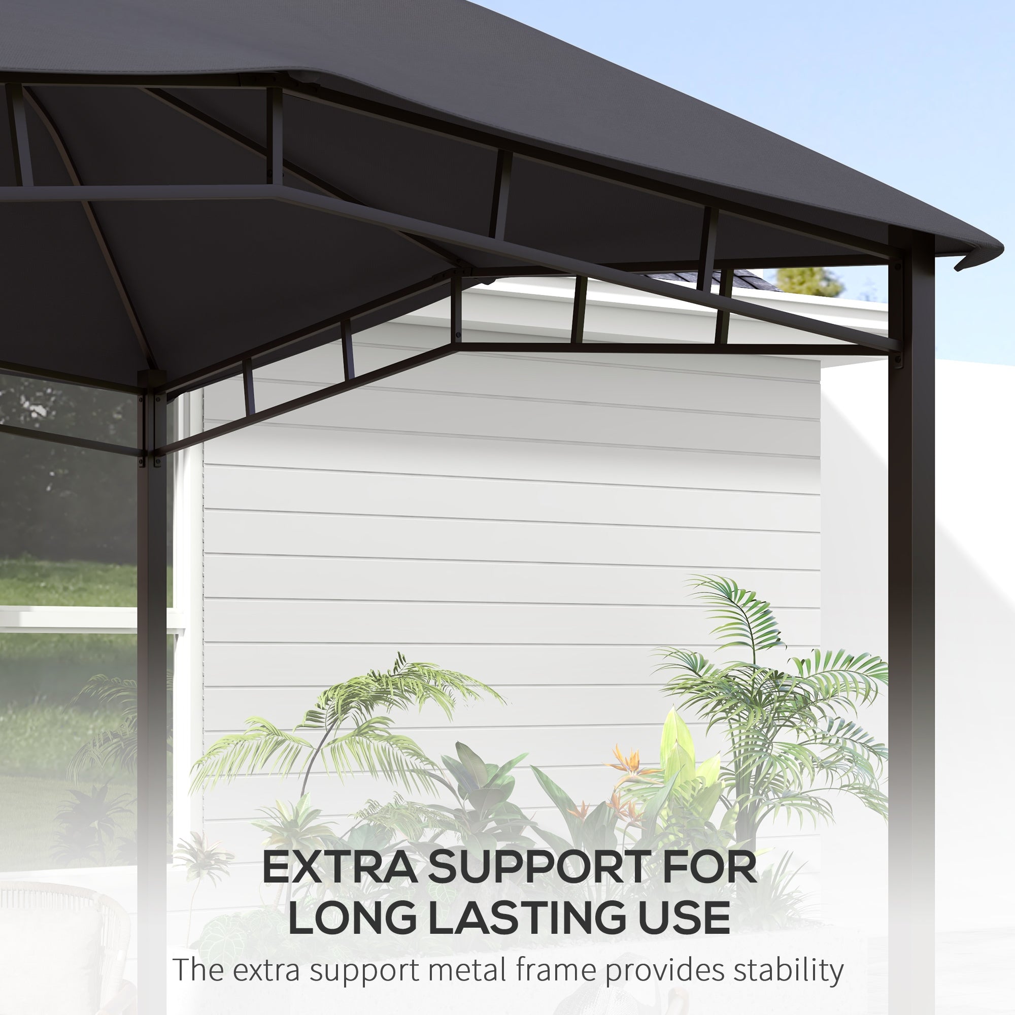 Outsunny 3x3(m) Outdoor Gazebo Garden Gazebo Pavilion Sunshade Canopy Tent with Steel Frame, Grey - North Peak Garden Furniture