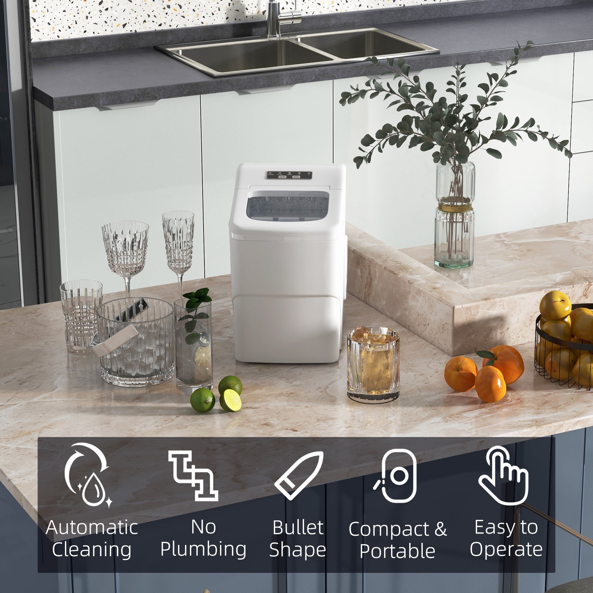 HOMCOM 12kg Countertop Ice Cube Machine, with Scoop - White - North Peak Garden Furniture