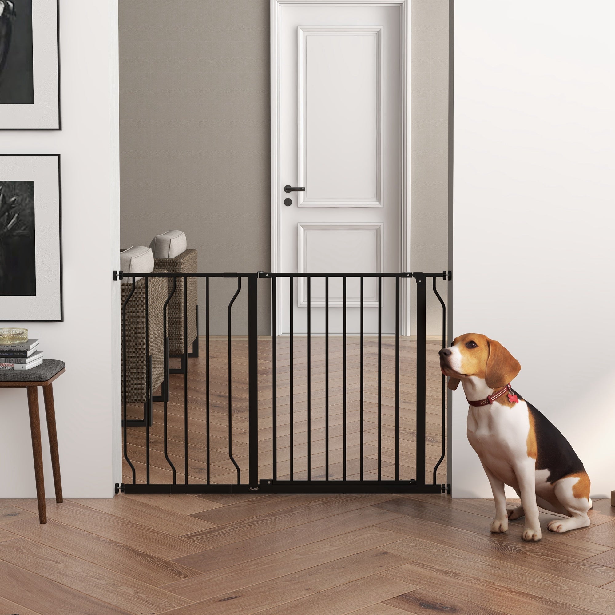 PawHut Wide Dog Safety Gate, with Door Pressure, for Doorways, Hallways, Staircases - Black - North Peak Garden Furniture