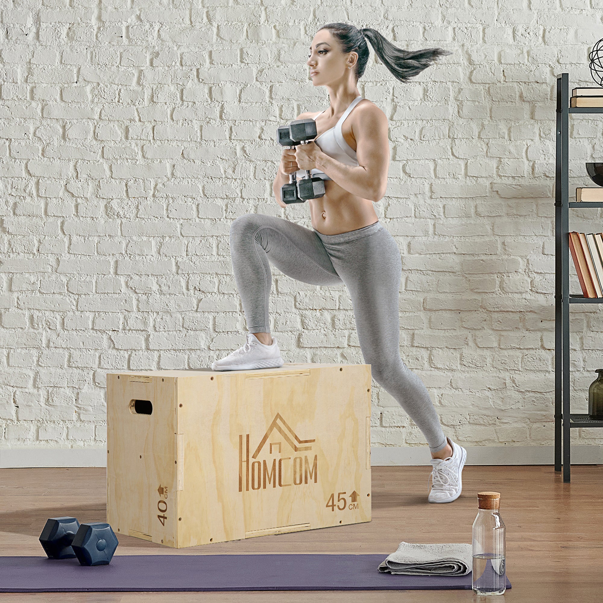 HOMCOM 3-in-1 Wooden Plyo Box, Plyometric Jump Box with Handle Openings for Home Gym, Workout Training, Natural - North Peak Garden Furniture
