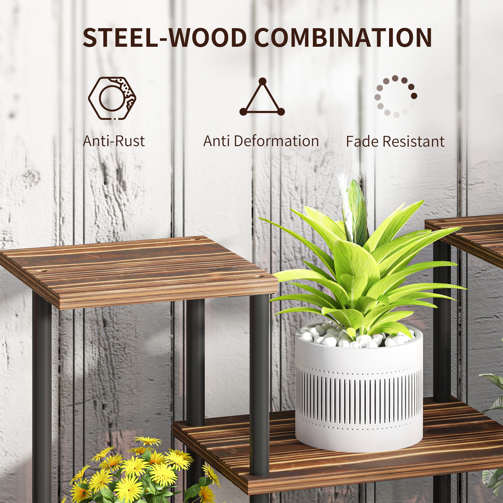 Outsunny Four-Tier Wooden Shelf Plant Stand - North Peak Garden Furniture