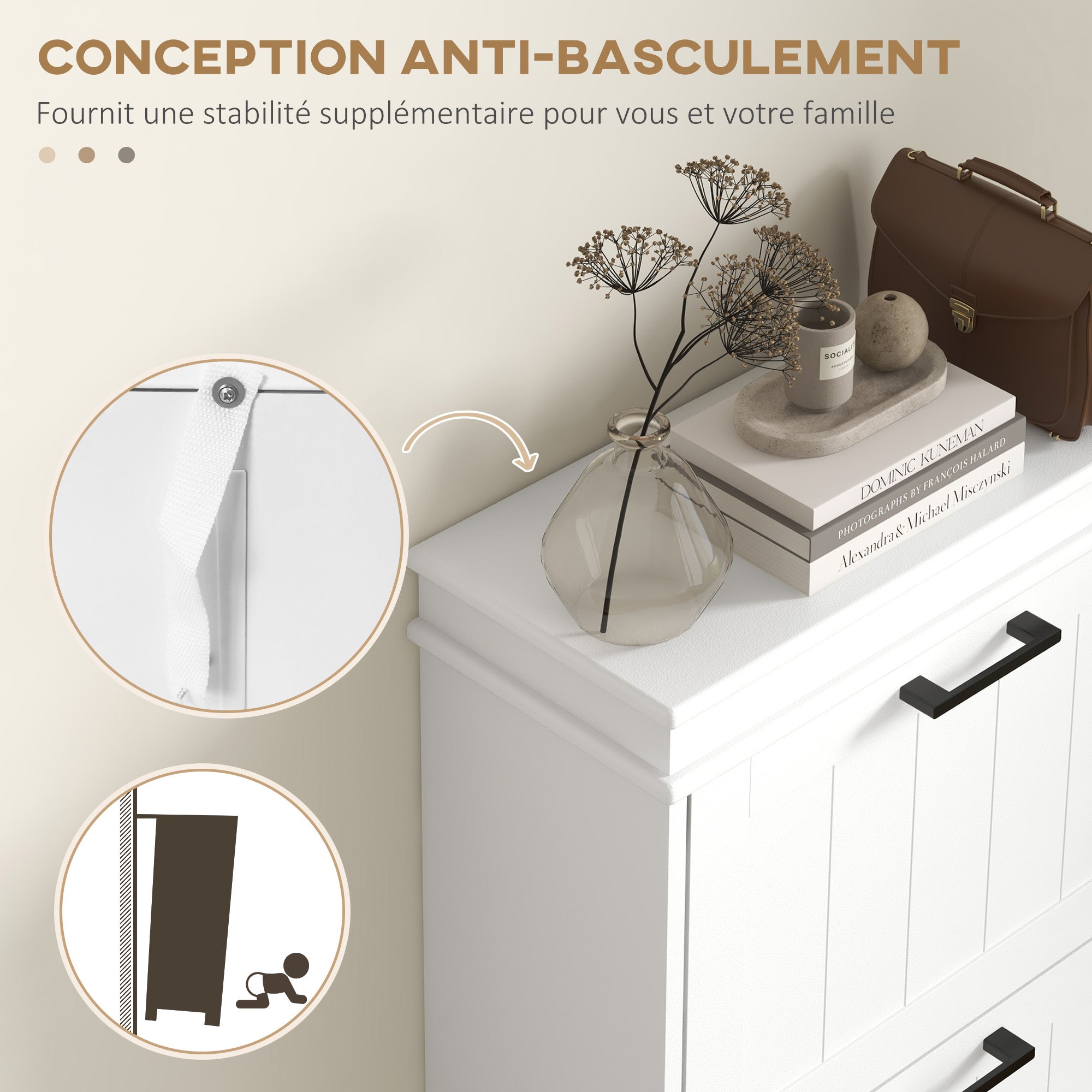 HOMCOM Three-Drawer Minimalistic Shoe Storage Cabinet, for 15 Shoes - North Peak Garden Furniture