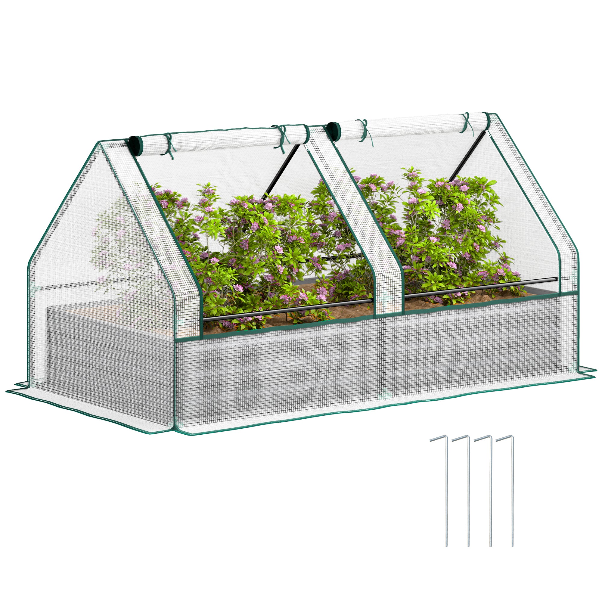 Outsunny Metal Planter Box with Cover, Raised Garden Bed with Greenhouse, for Herbs and Vegetables, White and Dark Grey - North Peak Garden Furniture