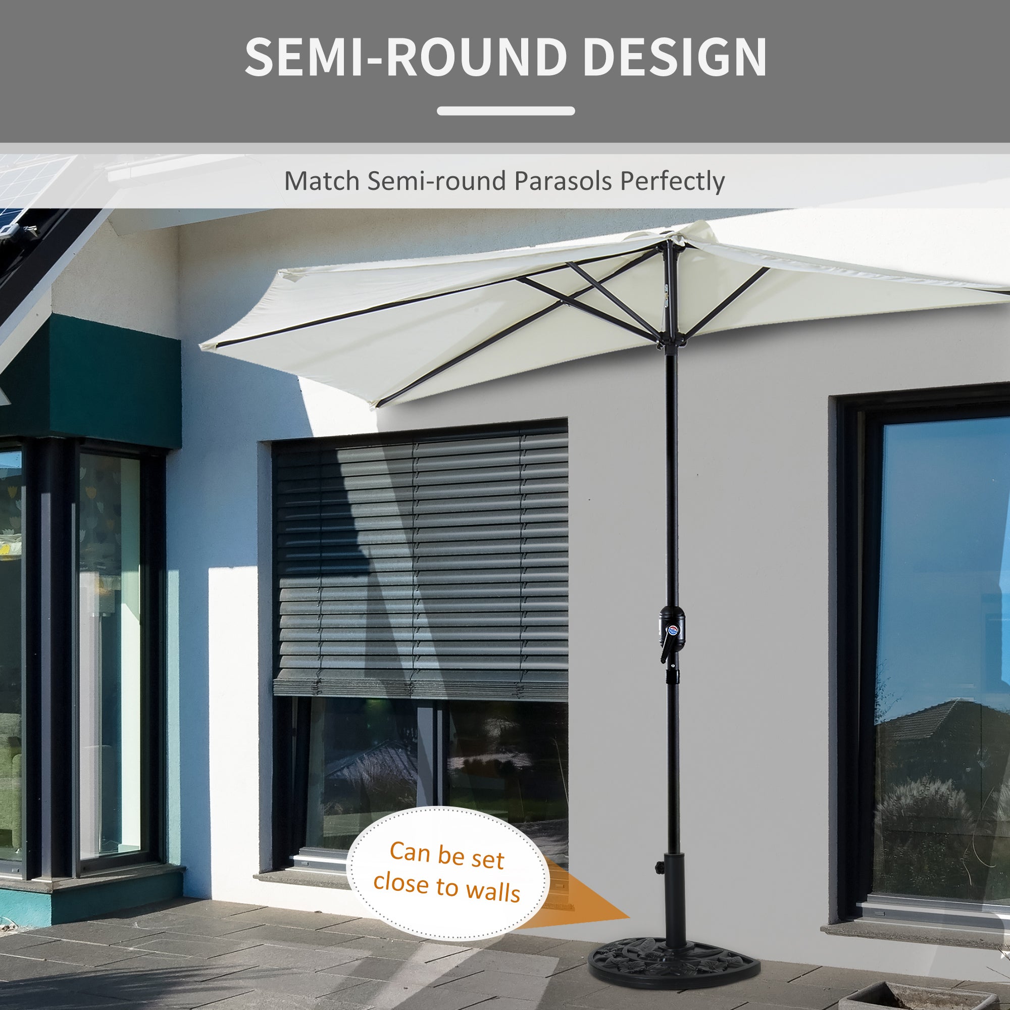 Outsunny 9kg Cement Concrete Half Round Parasol Base Umbrella Stand Garden Outdoor Accessories - Adjustable Coupler Suitable Umbrella Rod: Φ3.5cm, Φ3.8cm, Φ4.8cm - North Peak Garden Furniture