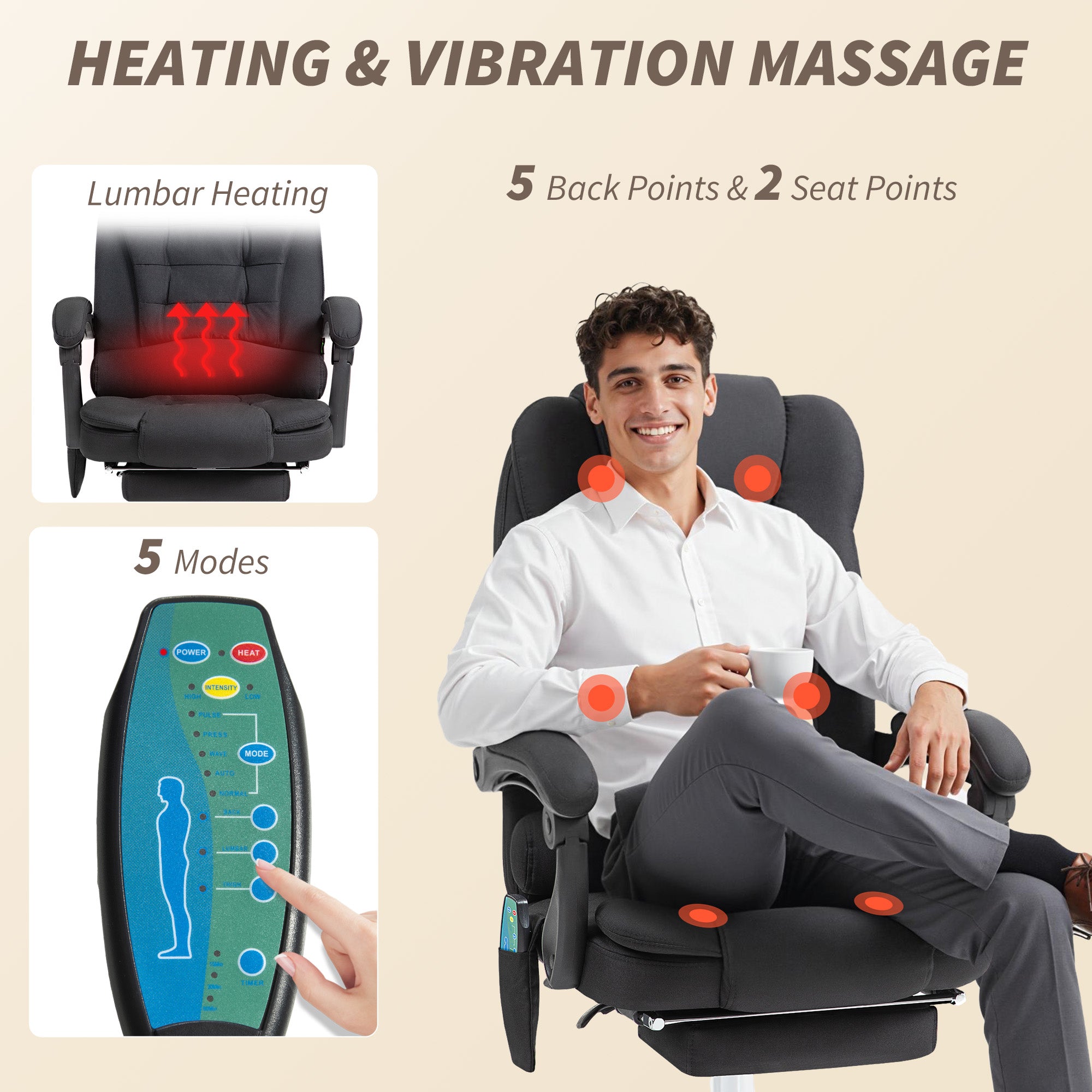 Vinsetto Six-Point Massage and Heated Office Chair - Black