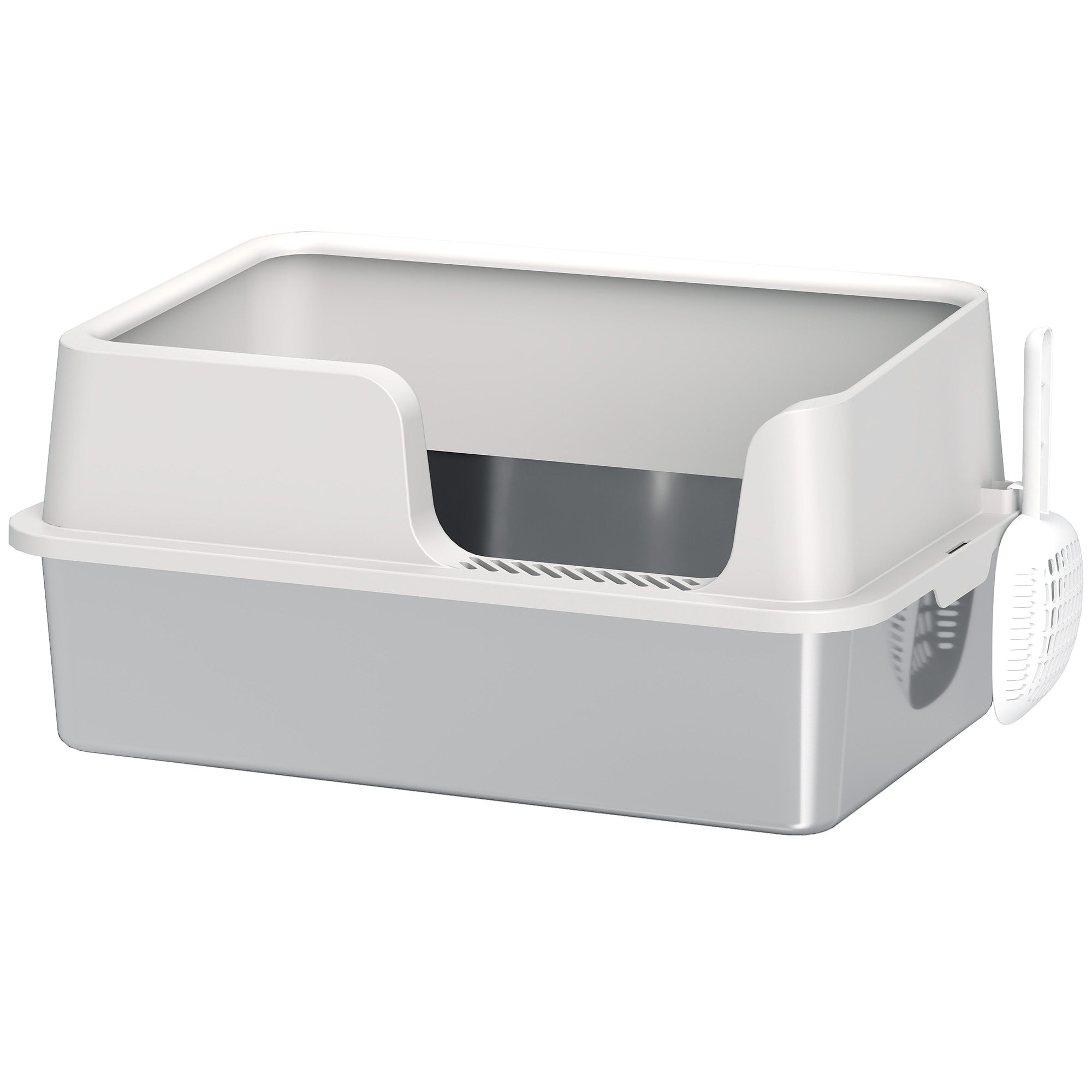 PawHut Stainless Steel Litter Box with Detachable Rim, Scoop, Easy Cleaning, Odour-Resistant, 60 x 40 x 28 cm - North Peak Garden Furniture