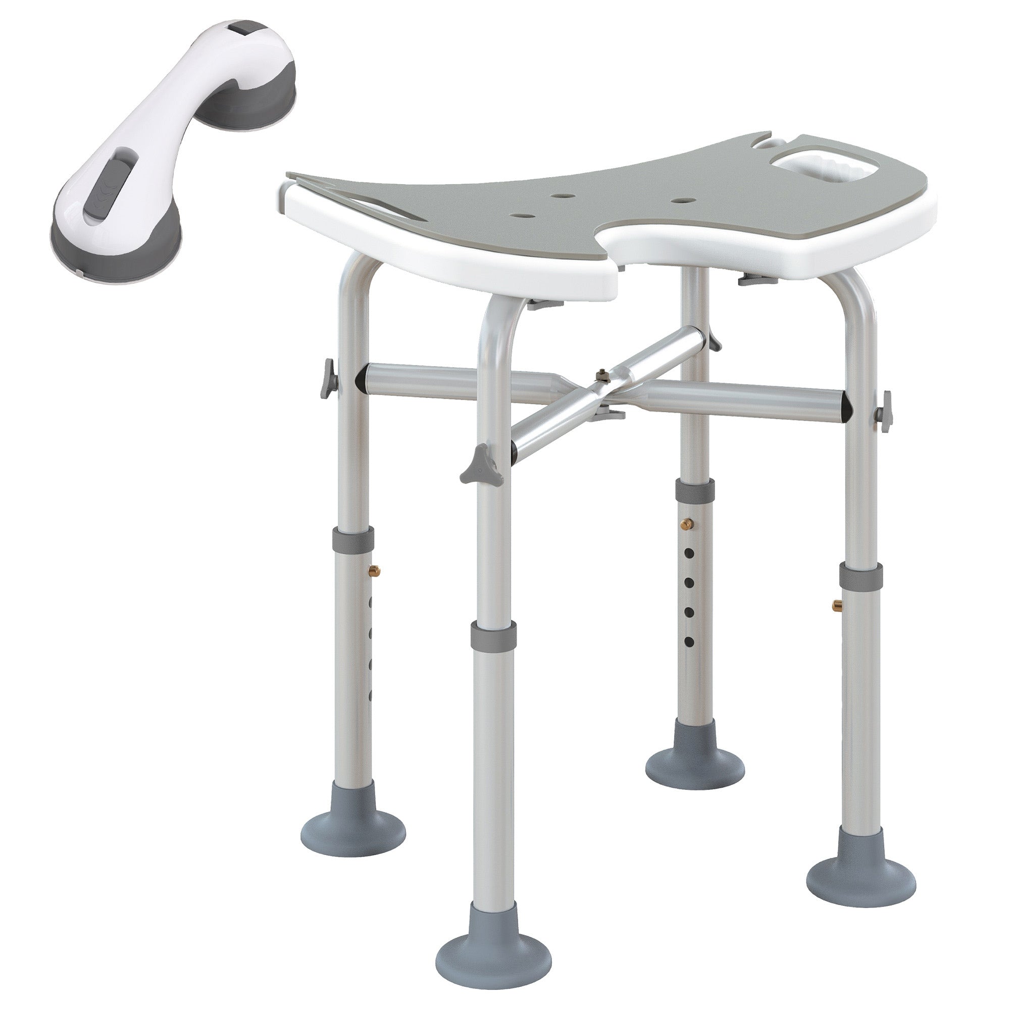 HOMCOM 39-51.5cm 'U' Seat Padded Shower Stool - Grey - North Peak Garden Furniture