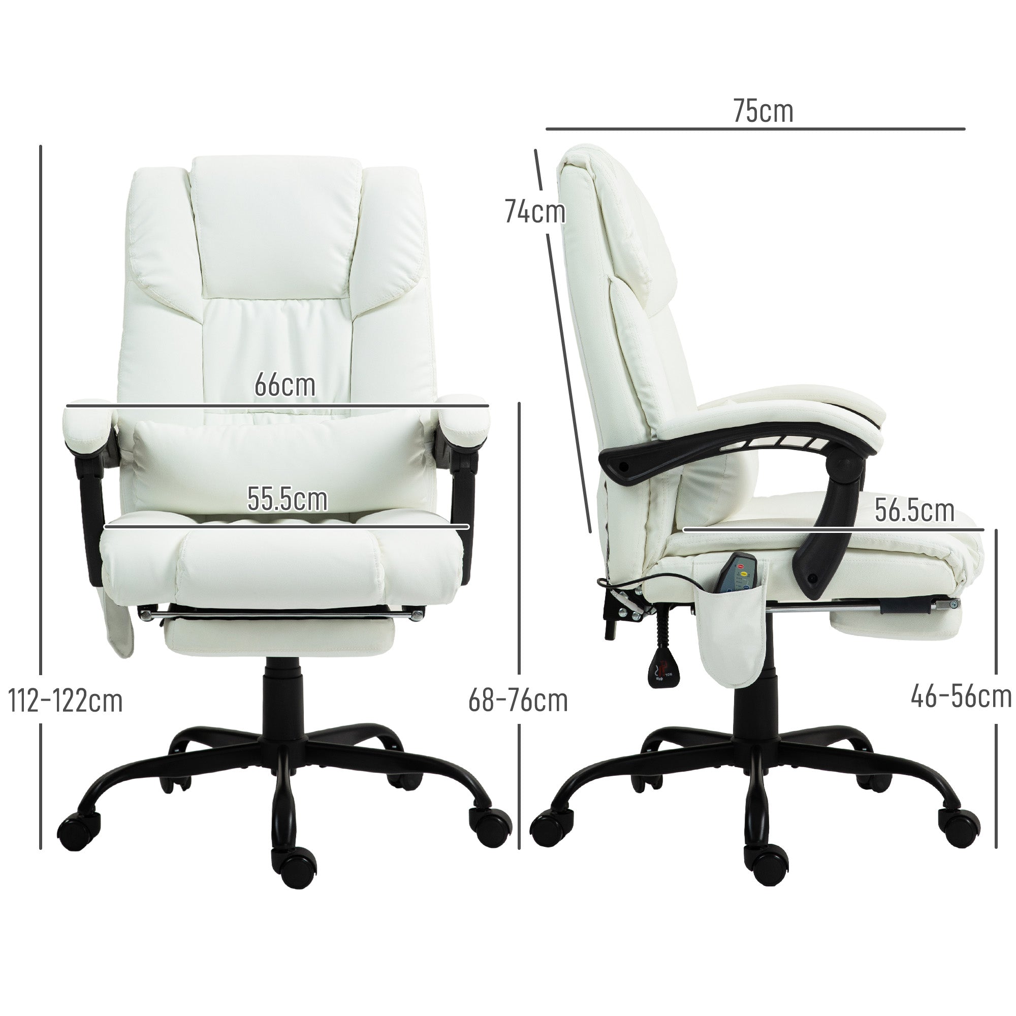 Vinsetto 6-Point Massage Office Chair, PU Leather Desk Chair with Adjustable Height and Footrest for Home Office, White - North Peak Garden Furniture