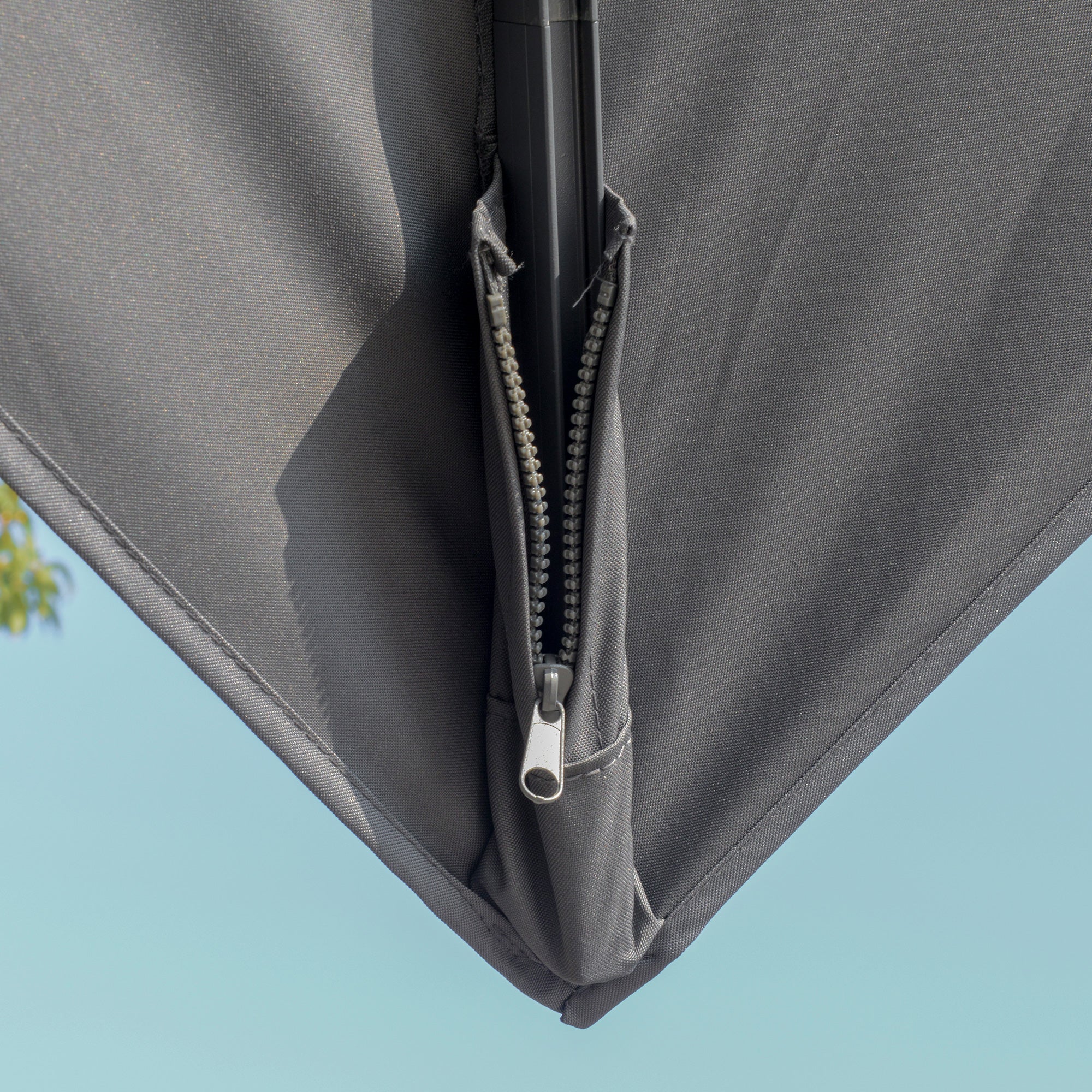 Outsunny 3m Cantilever Parasol, Outdoor Offset Patio Umbrella, Solar LED Lighted Hanging Sun Shade Canopy with Tilt and Crank Handle, Cross Base for Lawn, Beach and Poolside, Grey - North Peak Garden Furniture