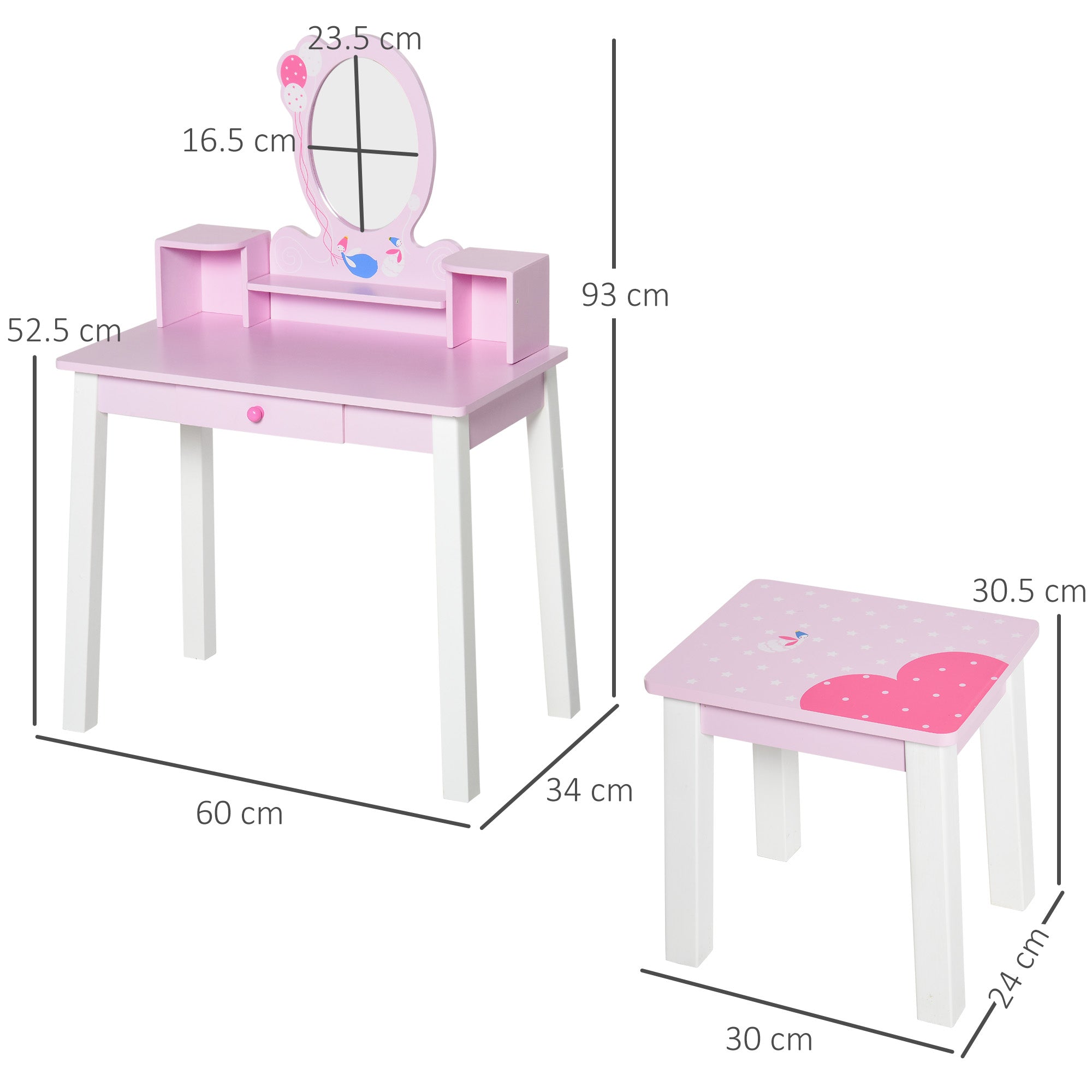 HOMCOM Kids Wooden Dressing Table and Stool Make Up Desk (Pink) - North Peak Garden Furniture