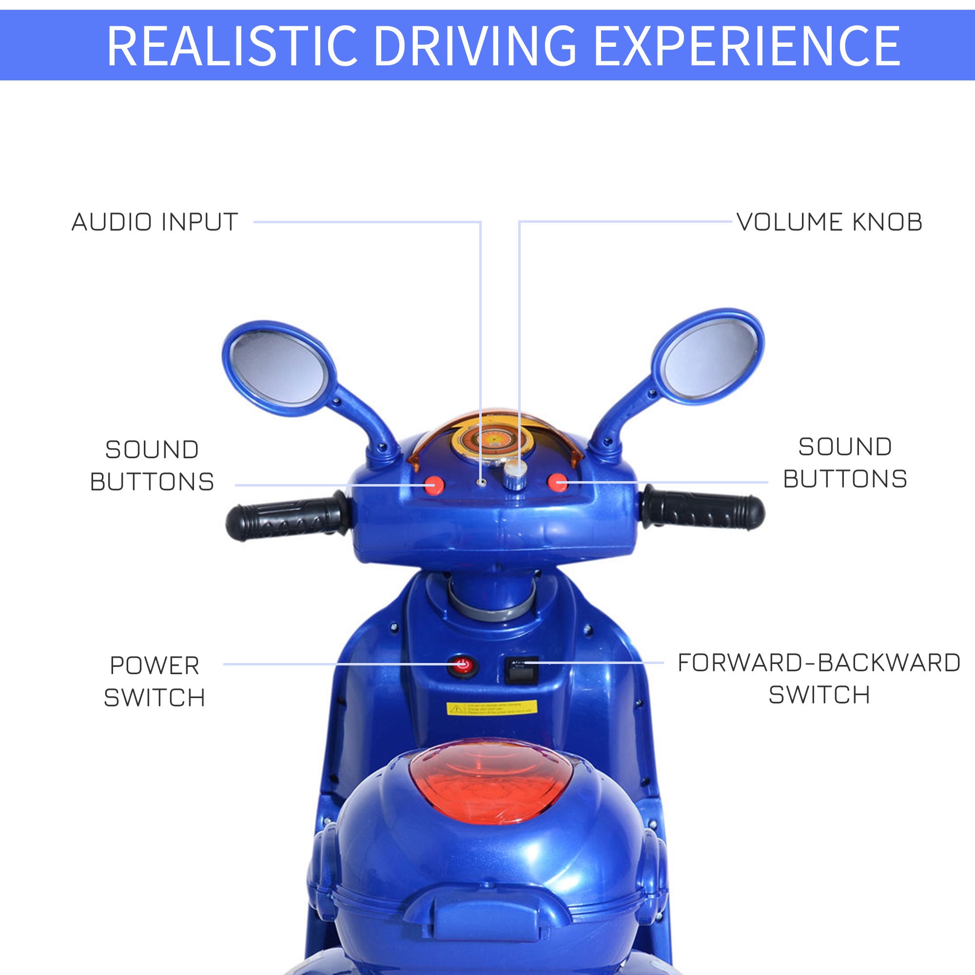 HOMCOM Kids Electric Ride On Toy Car 6V Electric Motorbike with Chargeable Battery Headlight and Music for 3-5 Years - Blue - North Peak Garden Furniture