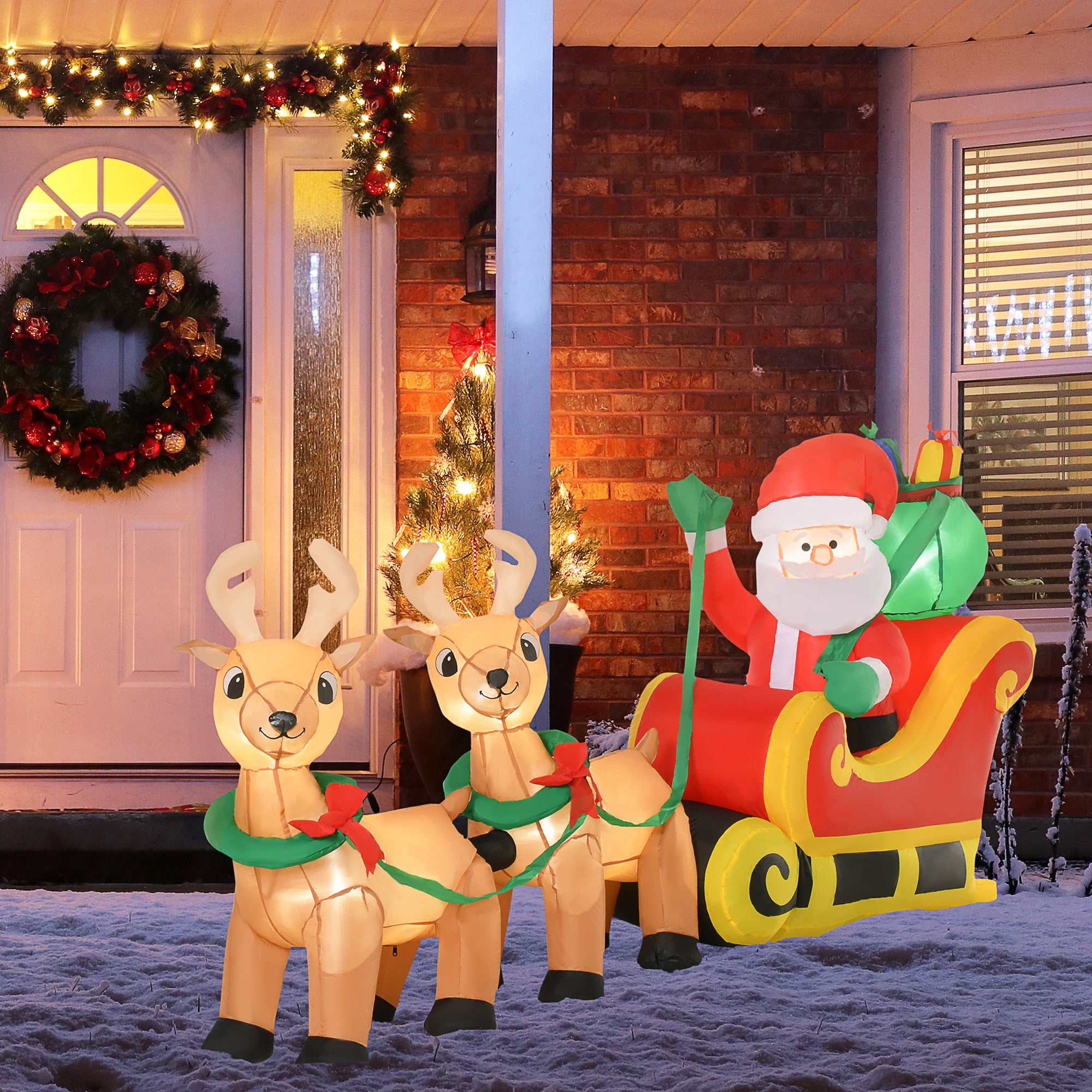 HOMCOM 8ft Christmas Inflatable Santa Claus on Sleigh, LED Lighted for Home Indoor Outdoor Garden Lawn Decoration Party Prop - North Peak Garden Furniture