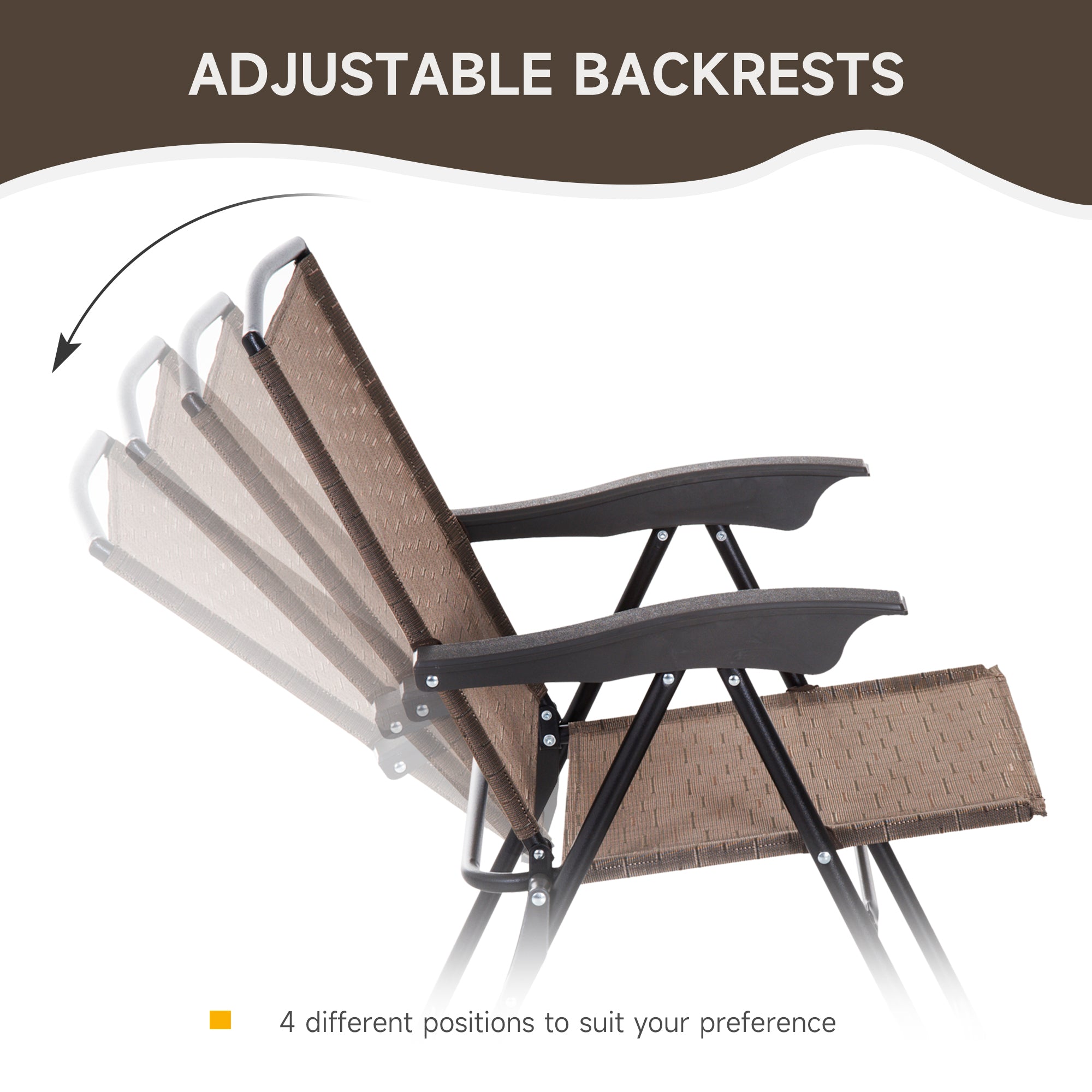 Outsunny 3 Piece Outdoor Bistro Set, Patio Conversation Furniture Set with 2 Folding Backrest Adjustable Armchairs and Glass Top Coffee Table, Brown - North Peak Garden Furniture