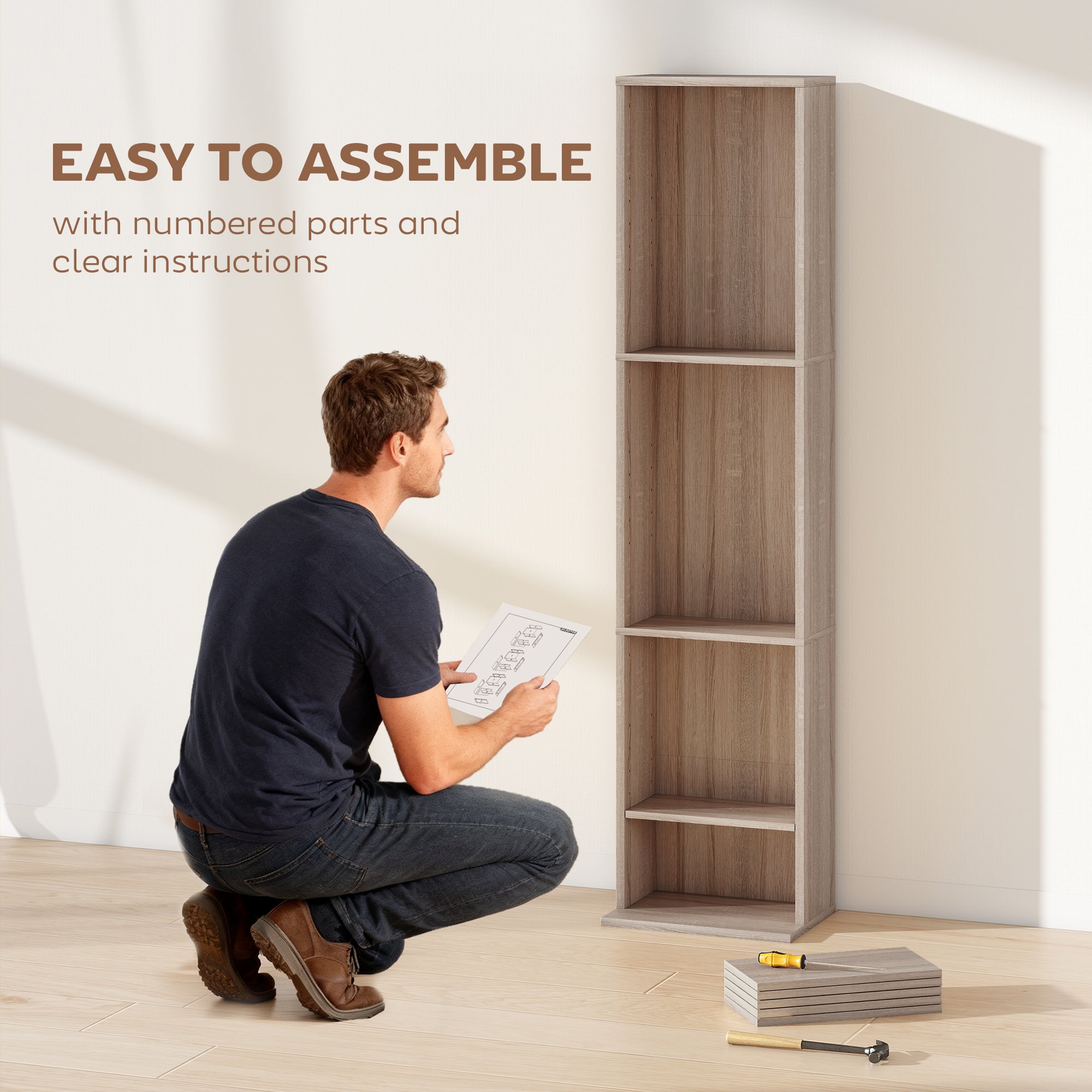 HOMCOM 260 Narrow CD Storage Unit - Natural Wood Finish