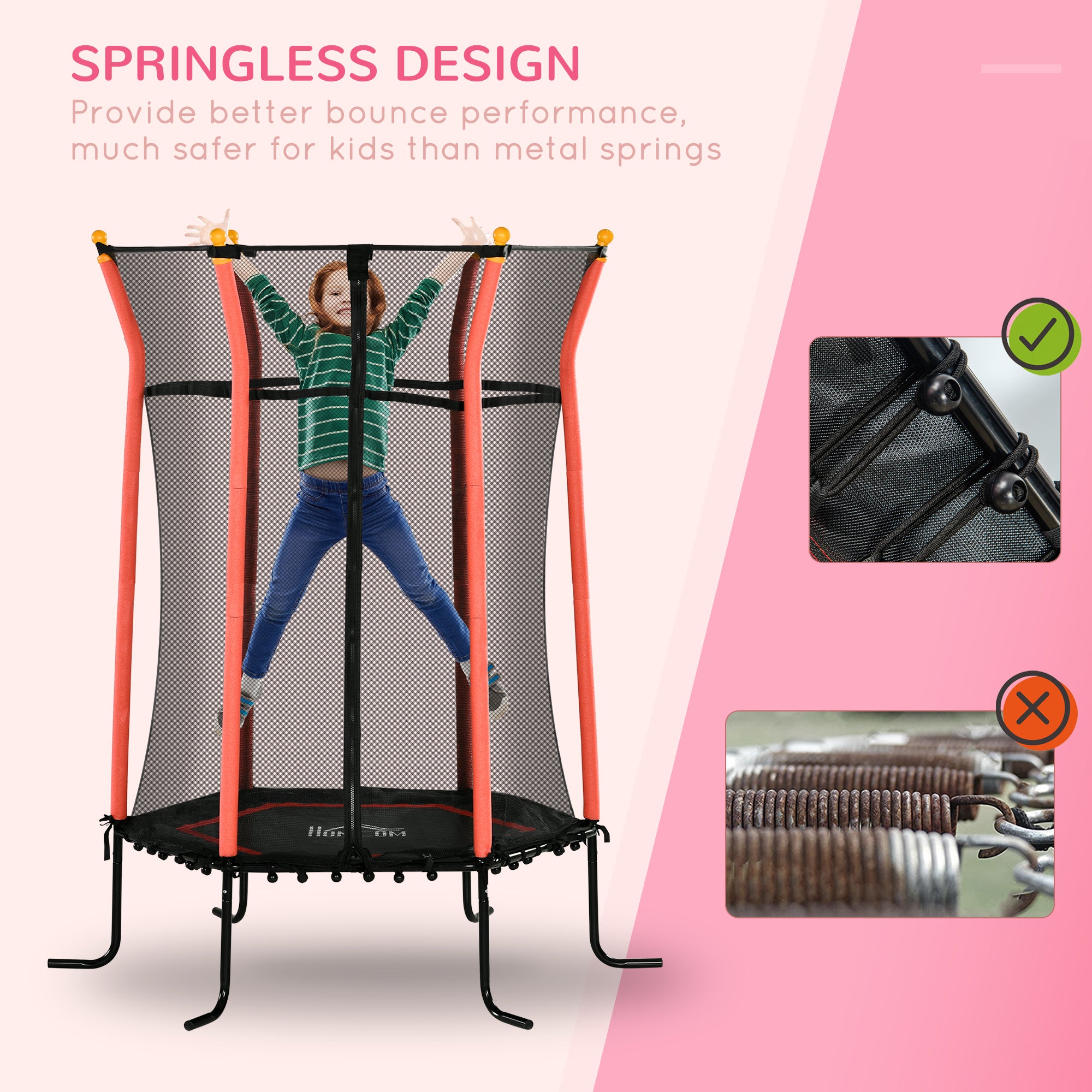HOMCOM Kids Trampoline Mini Bouncer with Enclosure Safety Net For Ages 3-10 Years - Red - North Peak Garden Furniture