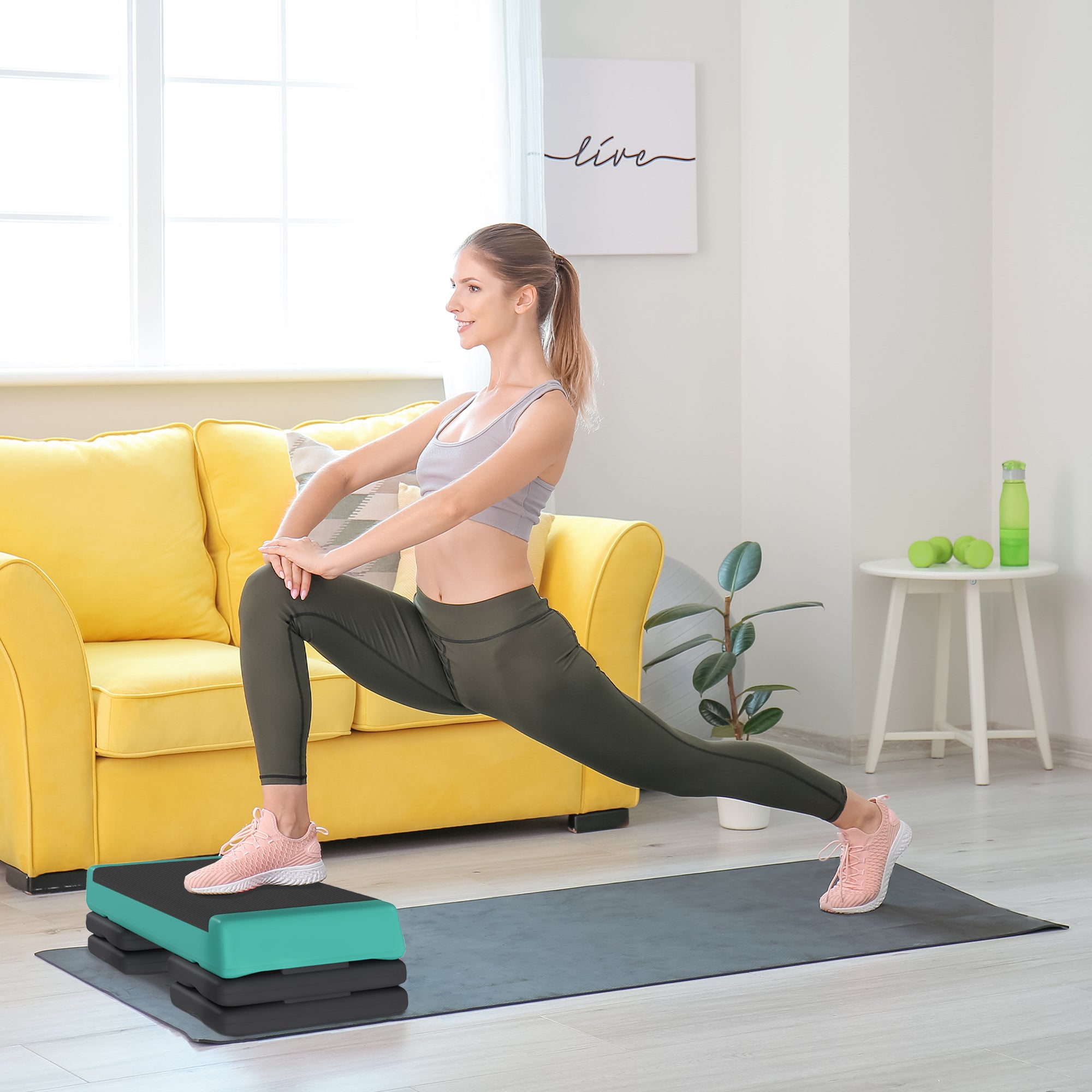 SPORTNOW Fitness Stepper, 3-Height Adjustable Aerobic Step, Non-Slip Exercise Step Board for Home Gym Office Workout, 10.5cm, 15.5cm, 20.5cm, Green - North Peak Garden Furniture