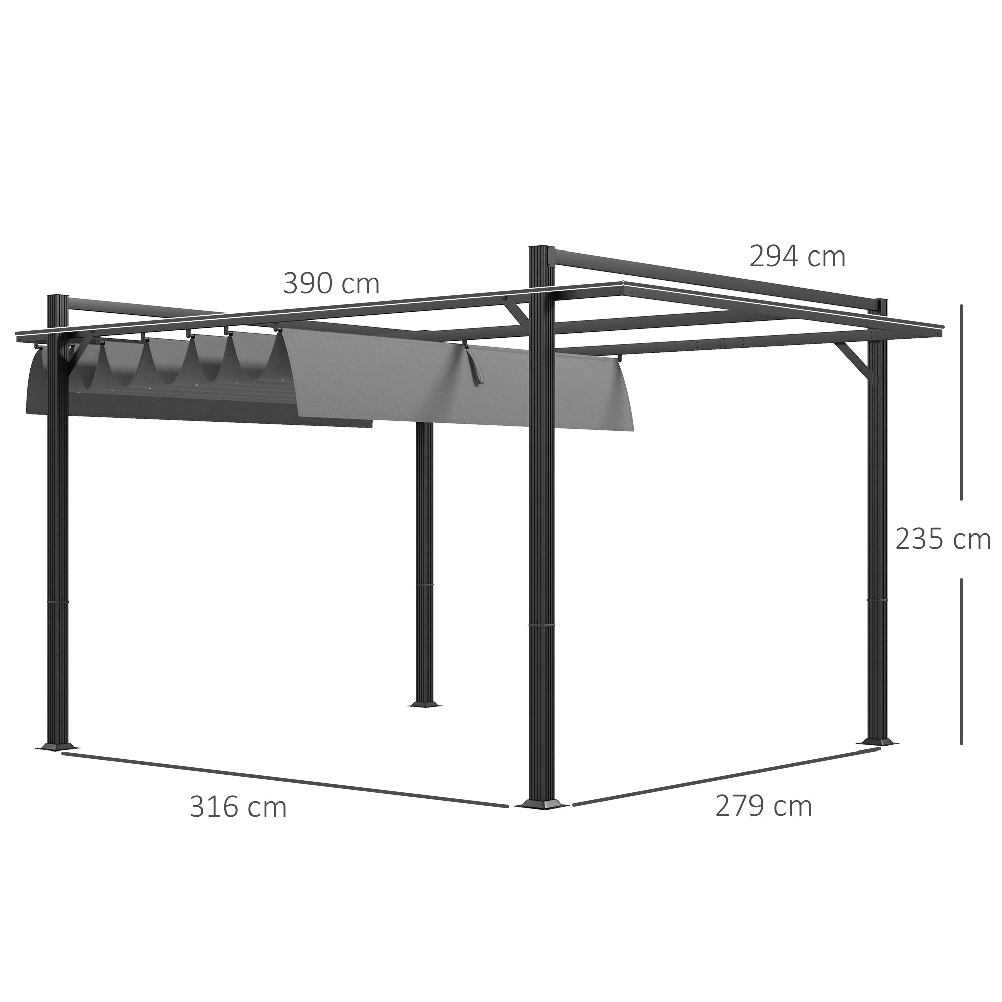 Outsunny 3 x 4m Retractable Pergola, Garden Gazebo Shelter with Aluminium Frame, for Grill, Patio, Deck, Dark Grey - North Peak Garden Furniture