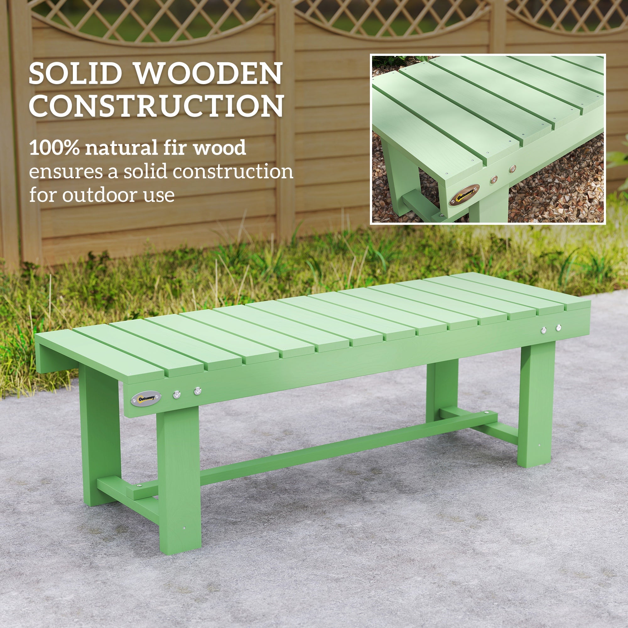 Outsunny Wooden Garden Bench, Backless Outdoor Loveseat with Slatted Seat, Light Green